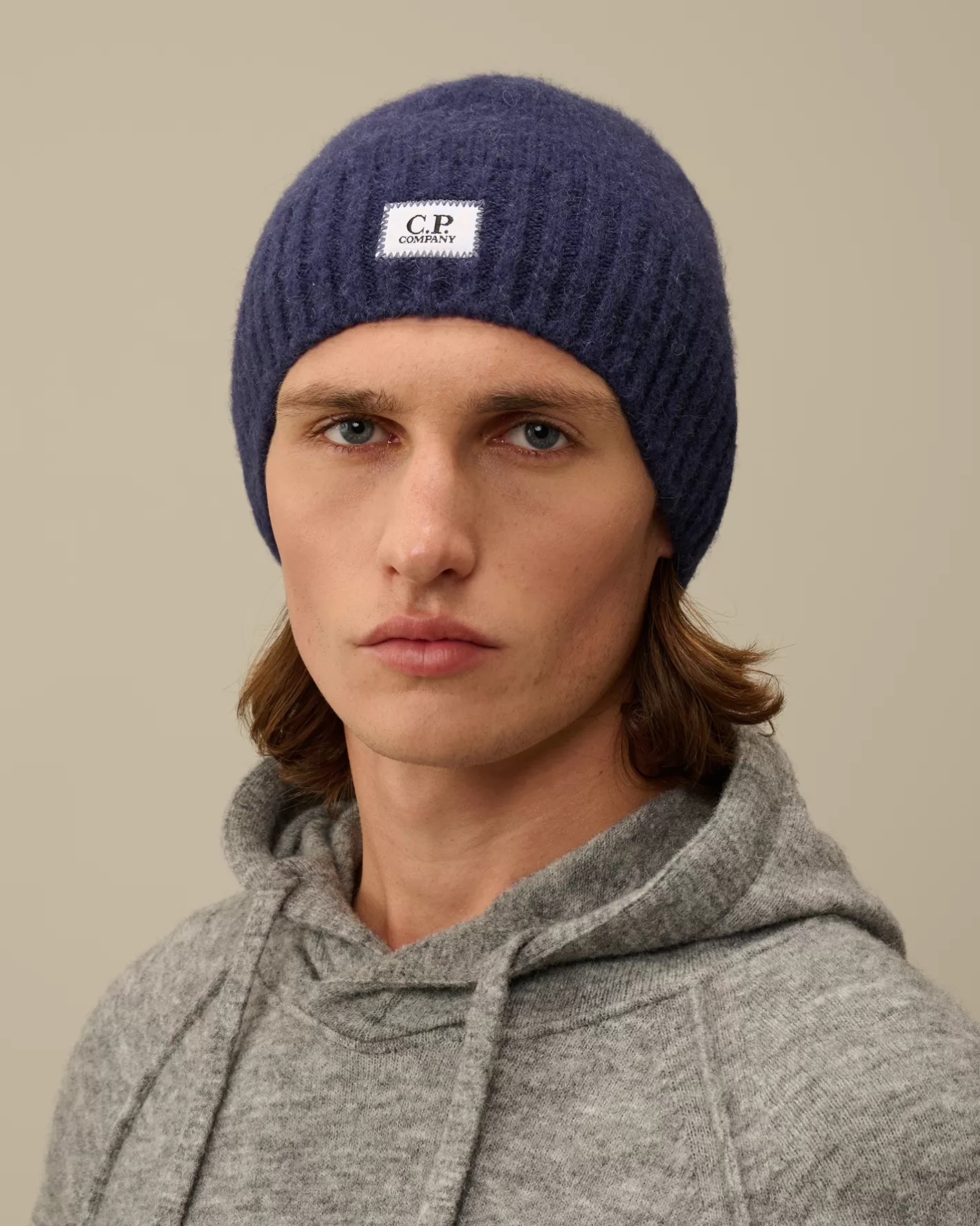 C.P. Company Hats^Alpaca Soft Logo Beanie Estate Blue