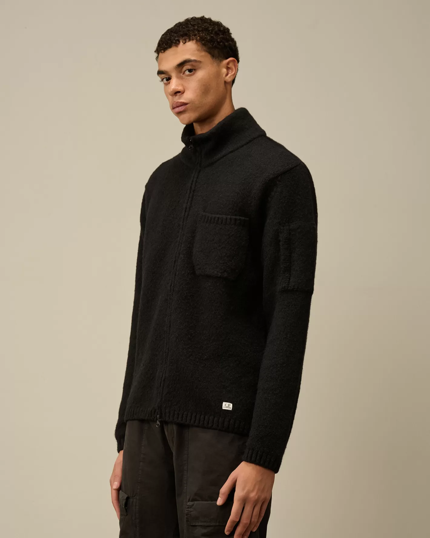 C.P. Company Jumpers^Alpaca Soft Zipped Knit Black