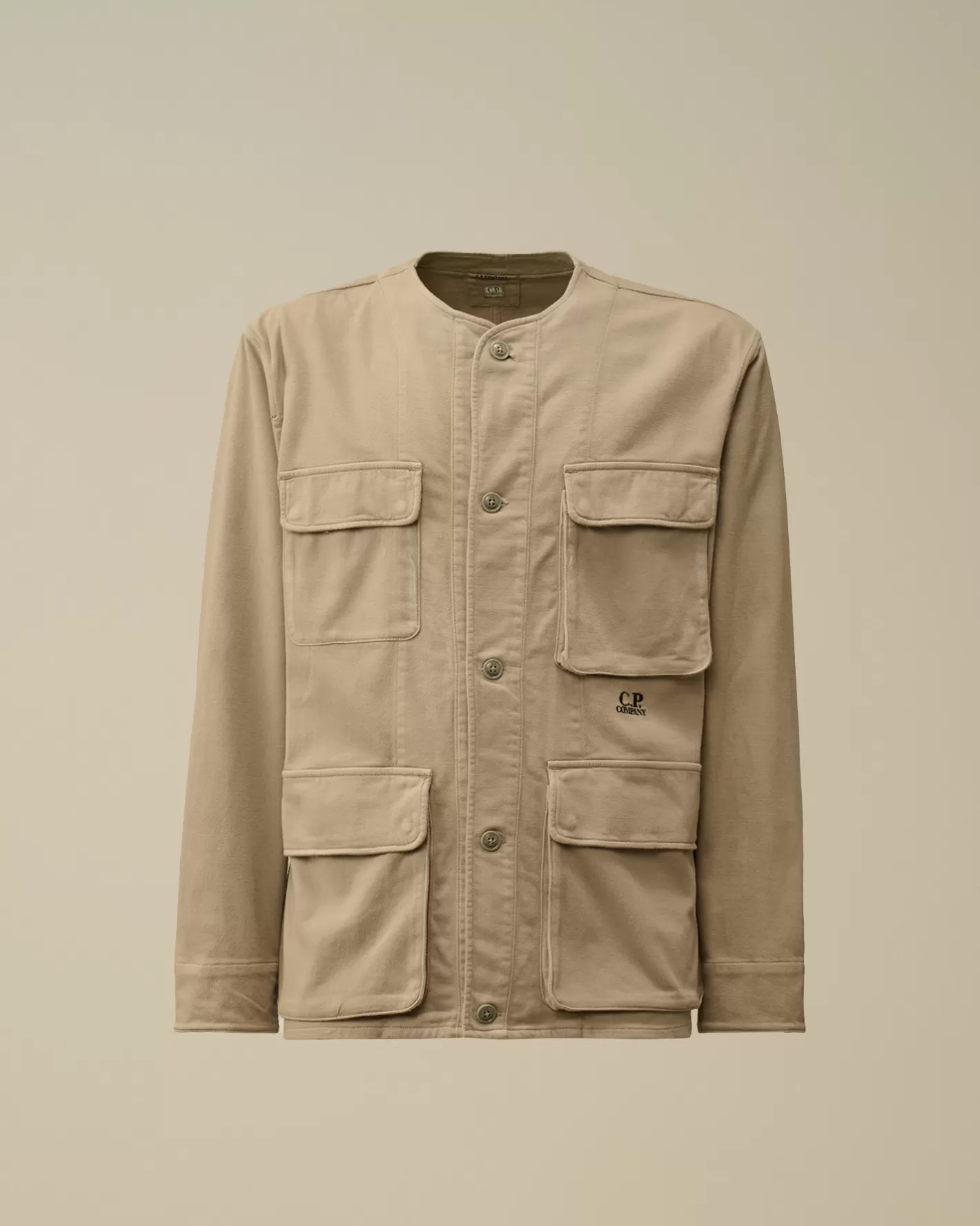 C.P. Company Overshirt^Armored Stretch Satin Buttoned Overshirt Vintage Khaki – Beige