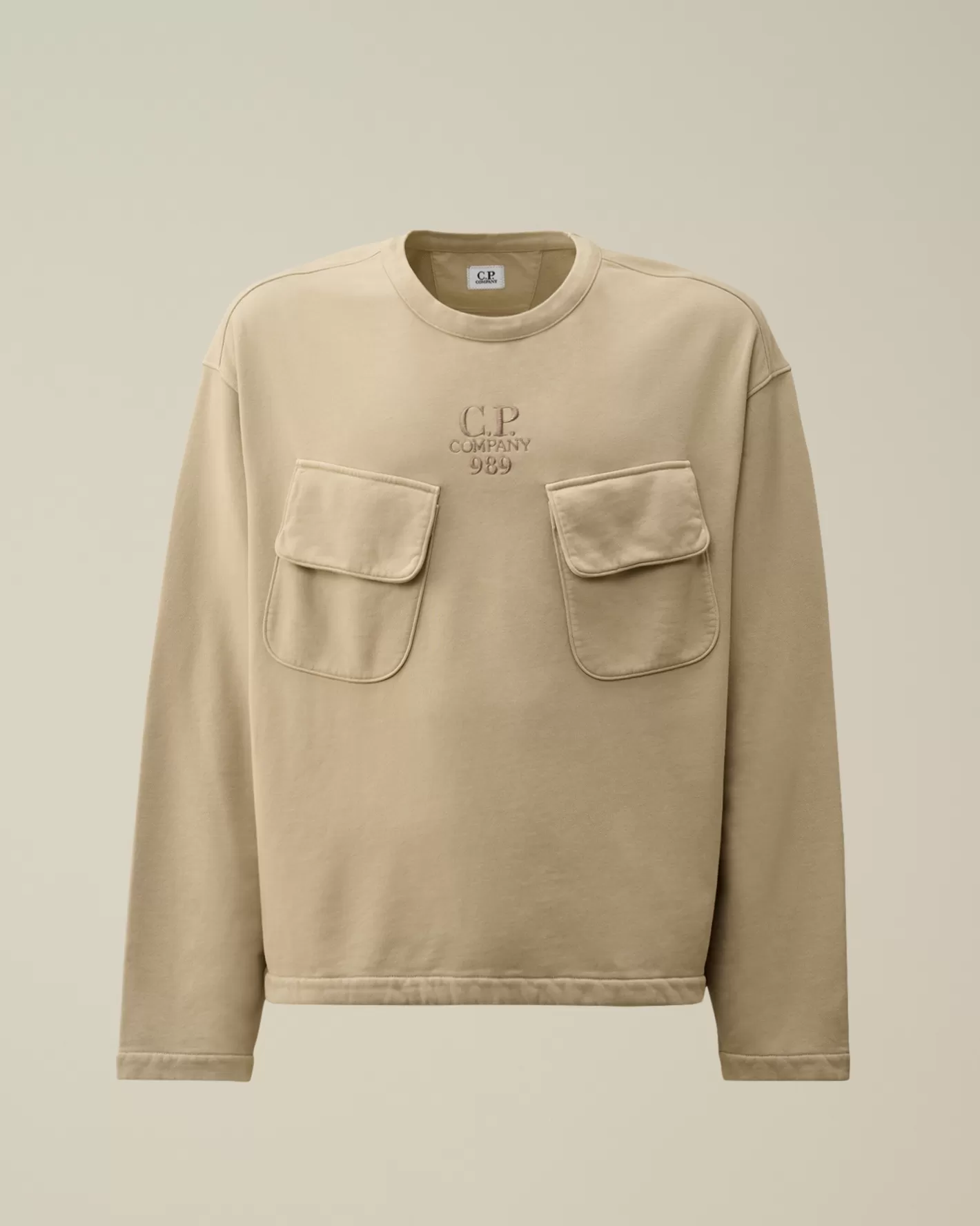 C.P. Company Sweatshirts^Brushed and Emerized Diagonal Fleece Crew Neck Utility Sweatshirt Vintage Khaki – Beige