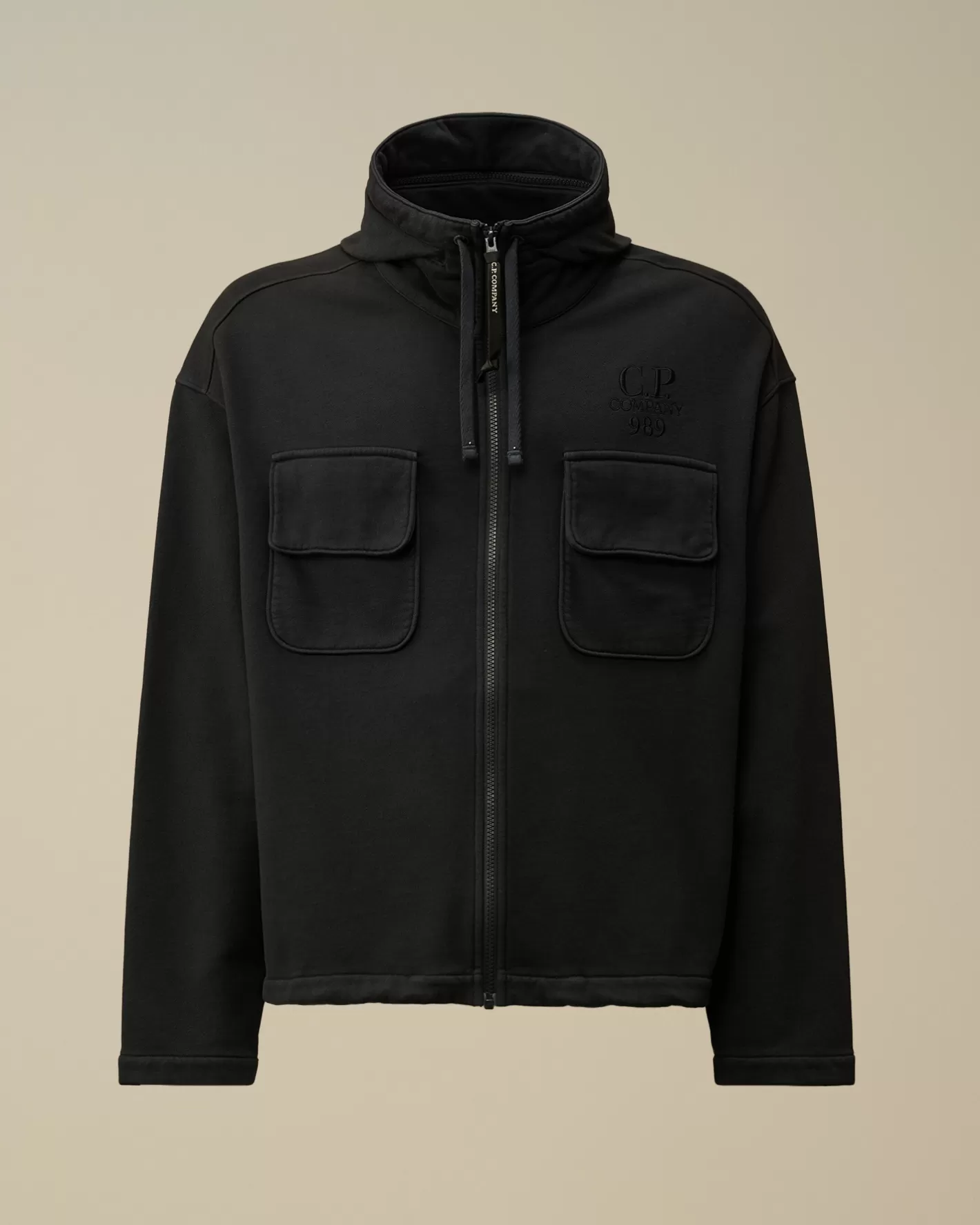 C.P. Company Sweatshirts^Brushed and Emerized Diagonal Fleece Hooded Utility Sweatshirt Black Sand