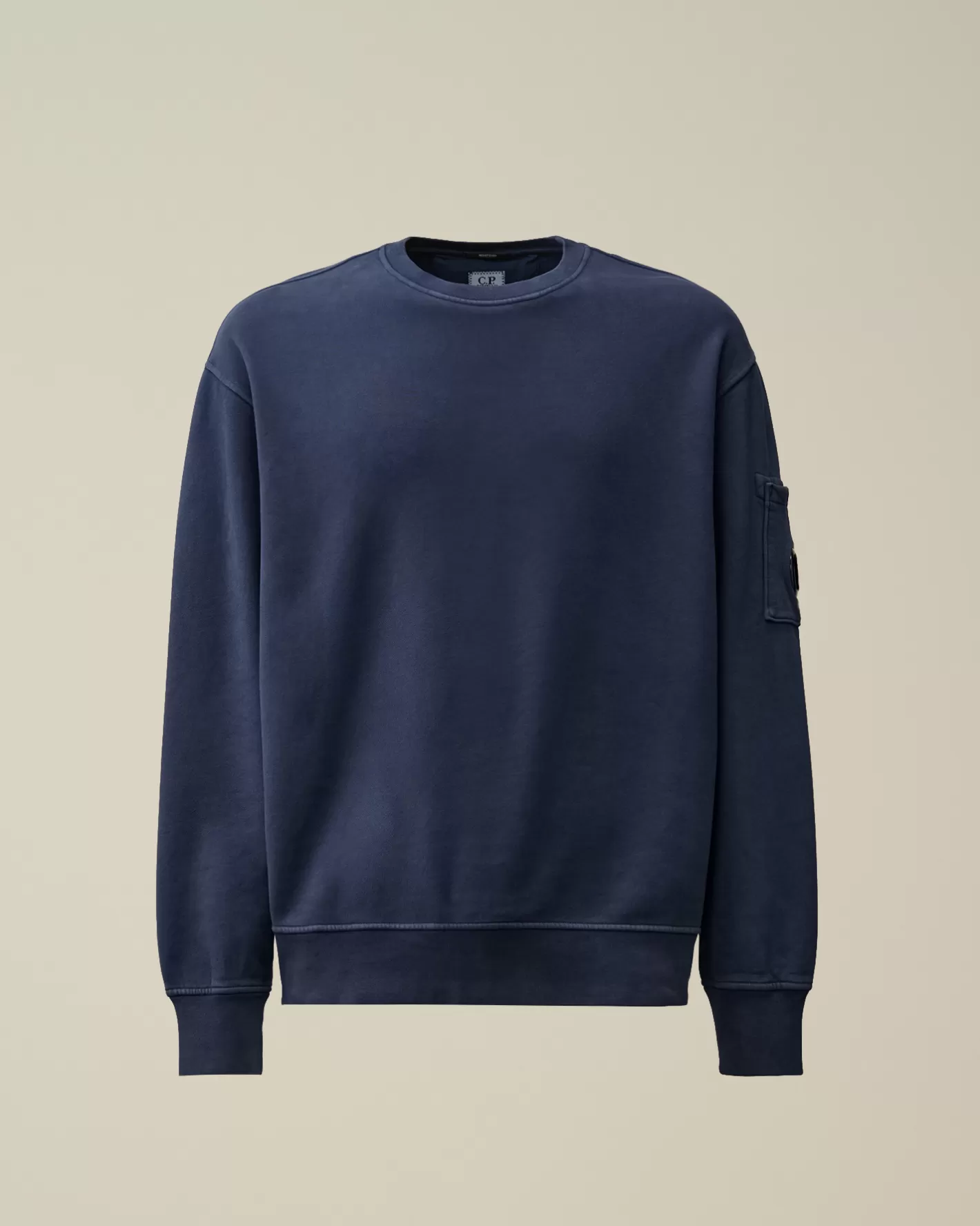 C.P. Company Sweatshirts^Brushed and Emerized Diagonal Fleece Lens Crew Neck Sweatshirt Estate Blue