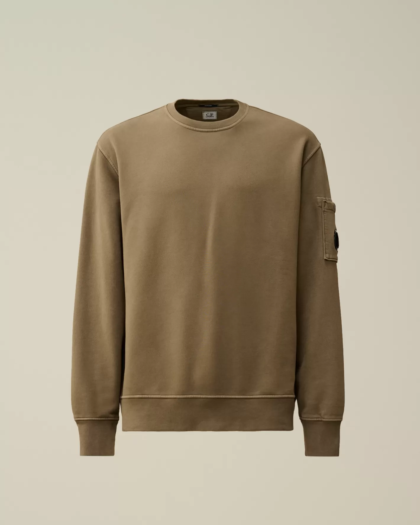 C.P. Company Sweatshirts^Brushed and Emerized Diagonal Fleece Lens Crew Neck Sweatshirt Walnut – Beige