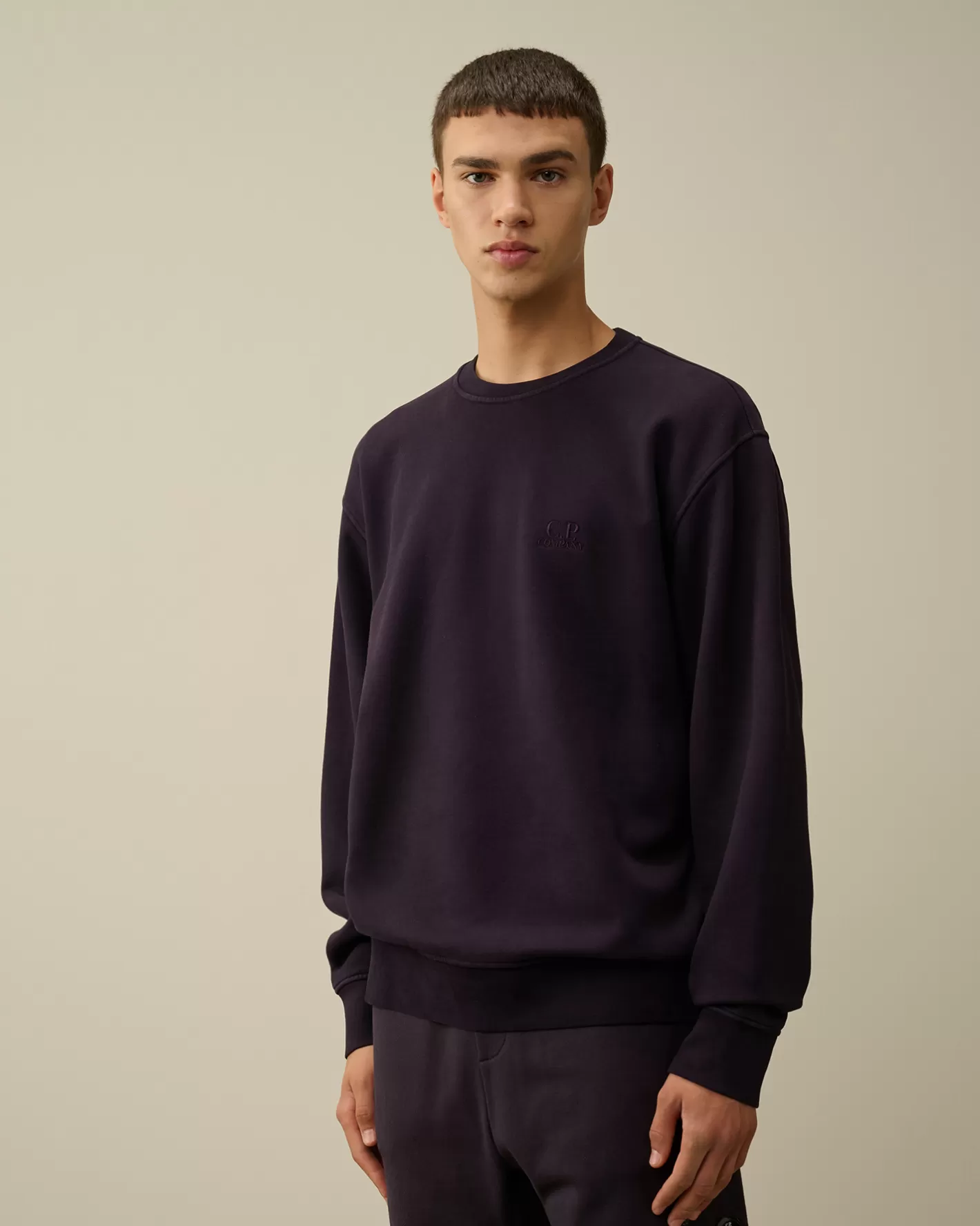 C.P. Company Sweatshirts^Brushed and Emerized Diagonal Fleece Logo Crew Neck Sweatshirt Nightshade – Purple