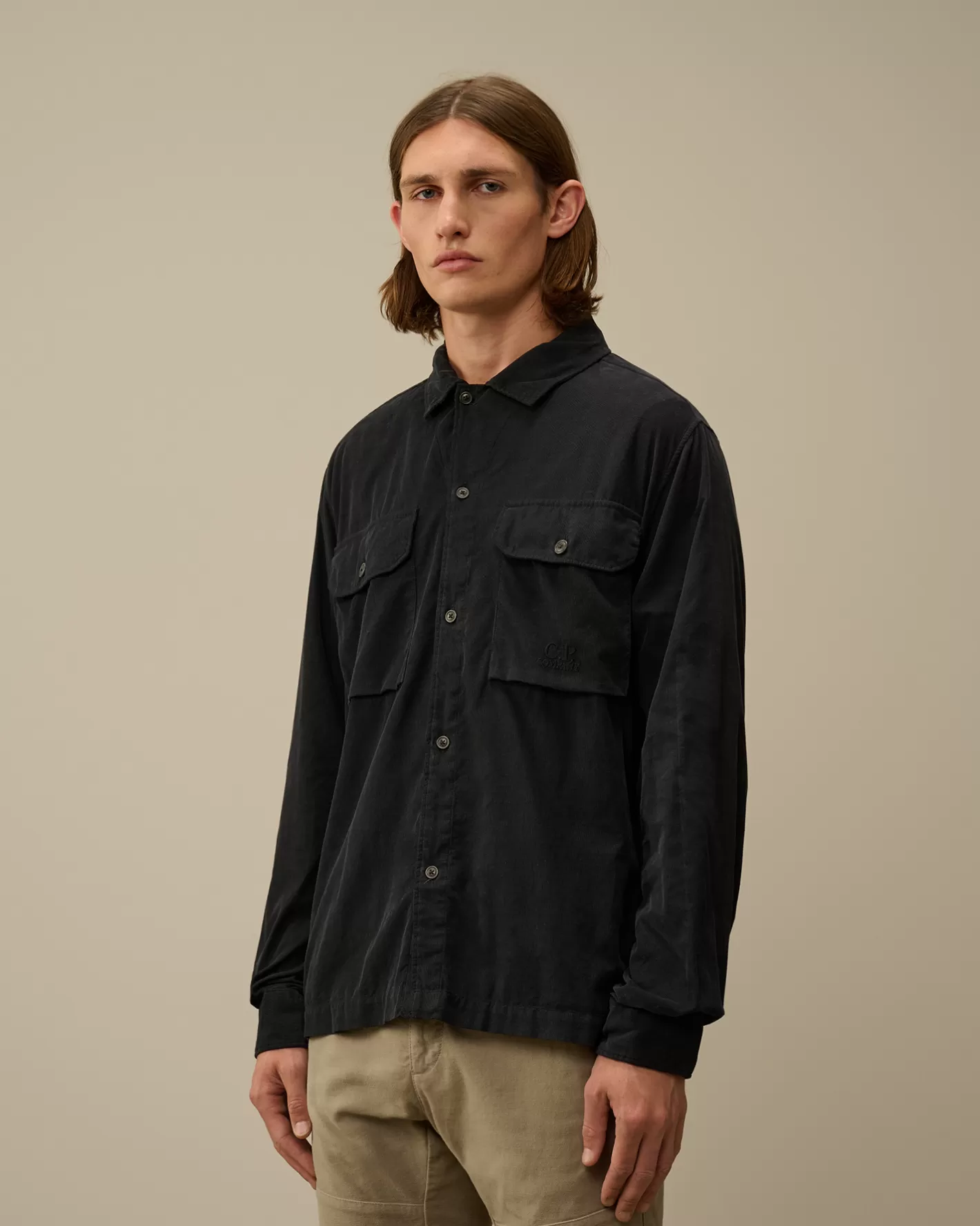 C.P. Company Overshirt^Corduroy Buttoned Overshirt Black Sand