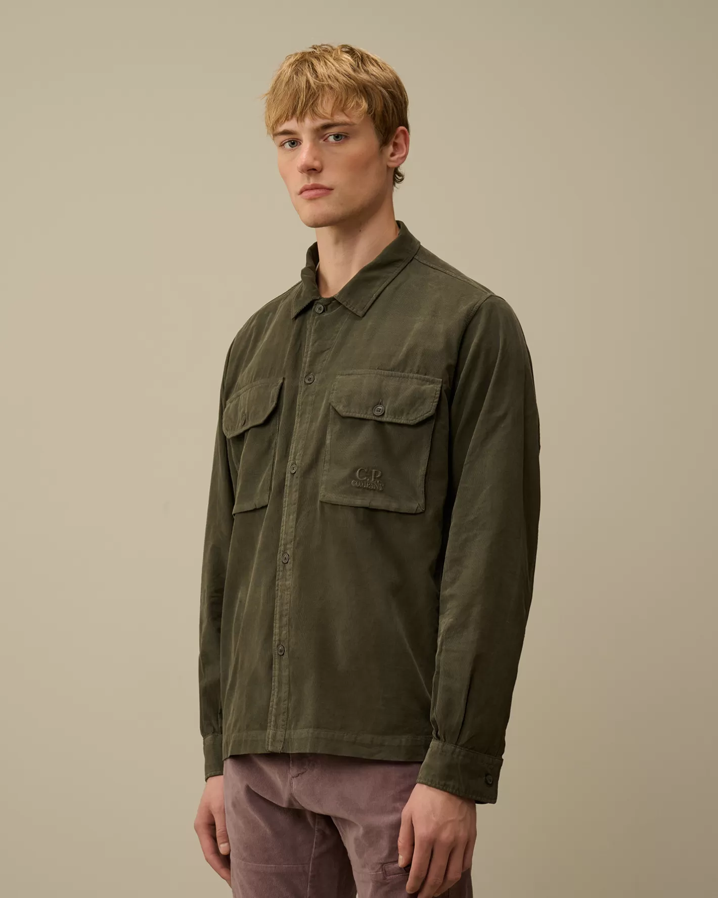 C.P. Company Overshirt^Corduroy Buttoned Overshirt Grape Leaf – Green