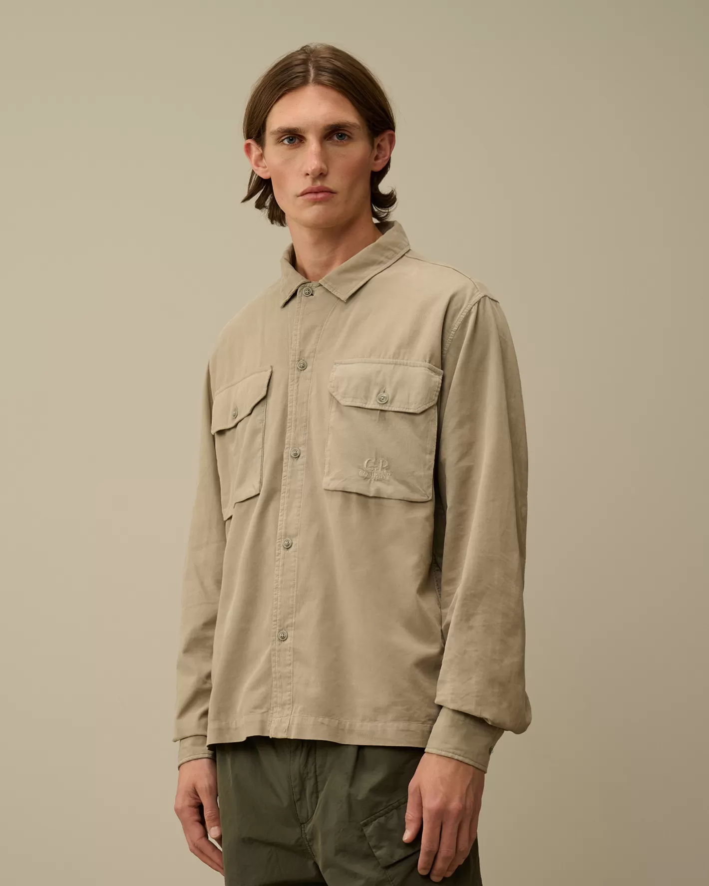 C.P. Company Overshirt^Corduroy Buttoned Overshirt Vintage Khaki – Beige