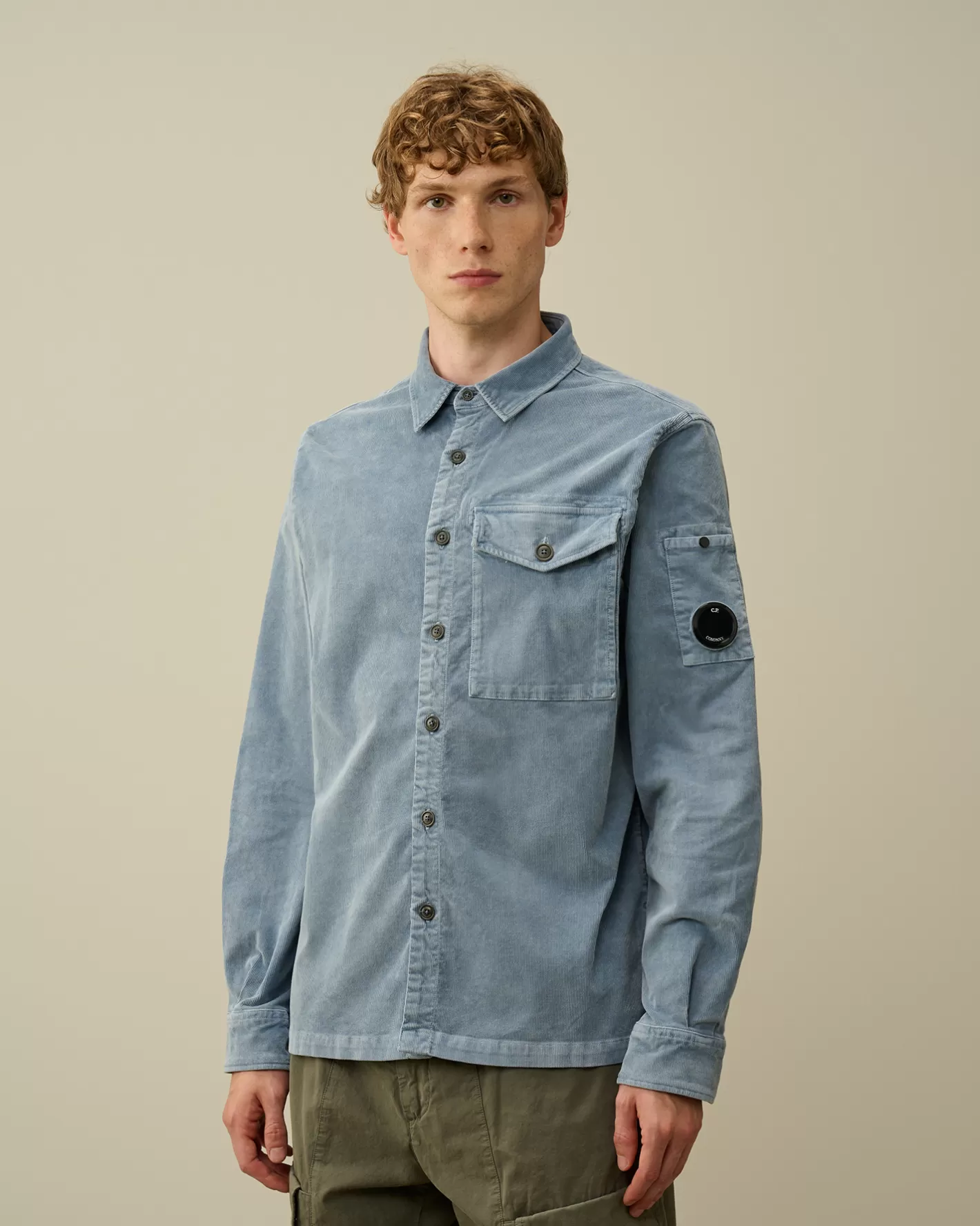 C.P. Company Shirt^Corduroy Lens Buttoned Shirt Flint Stone – Blue