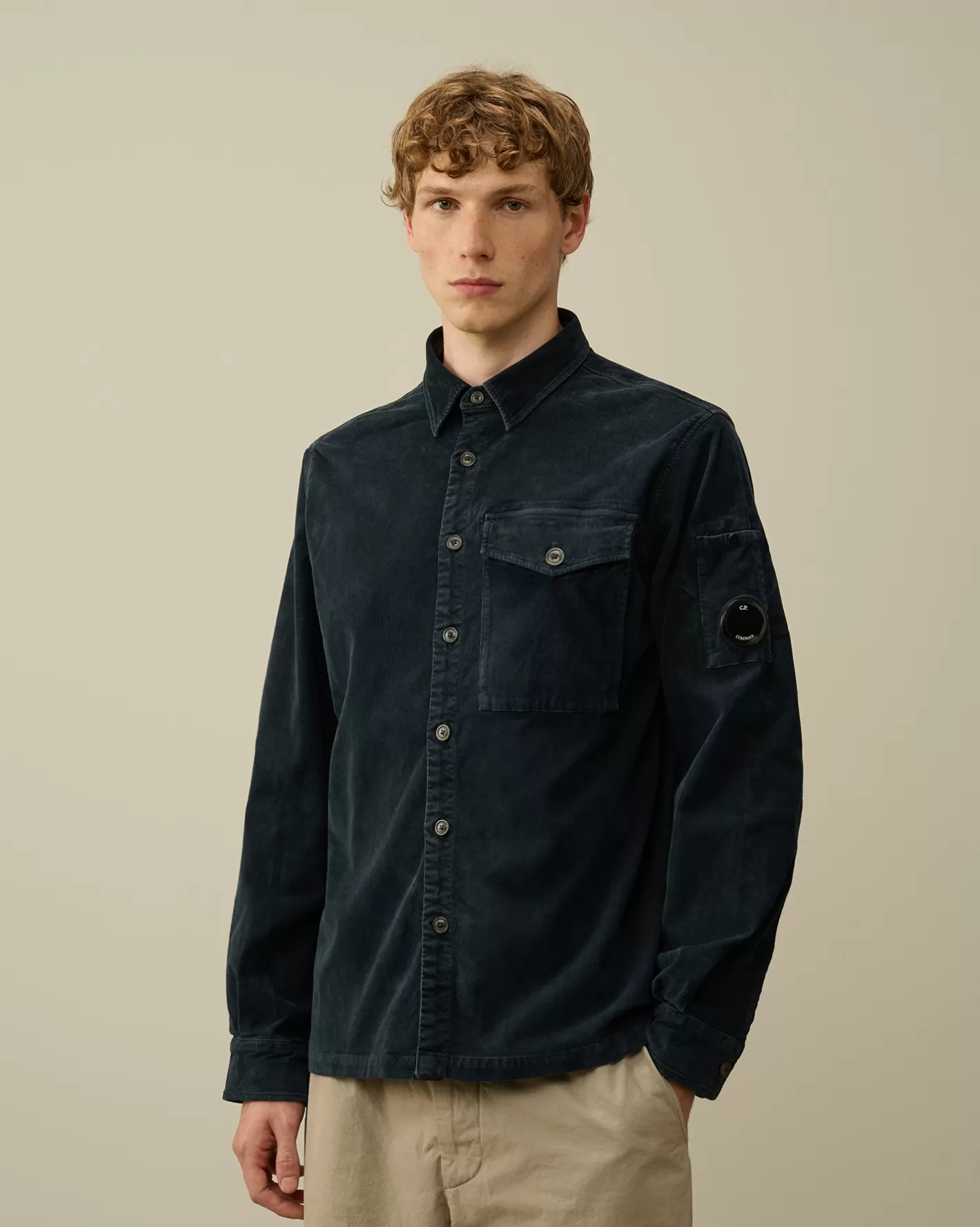 C.P. Company Shirt^Corduroy Lens Buttoned Shirt Total Eclipse – Blue