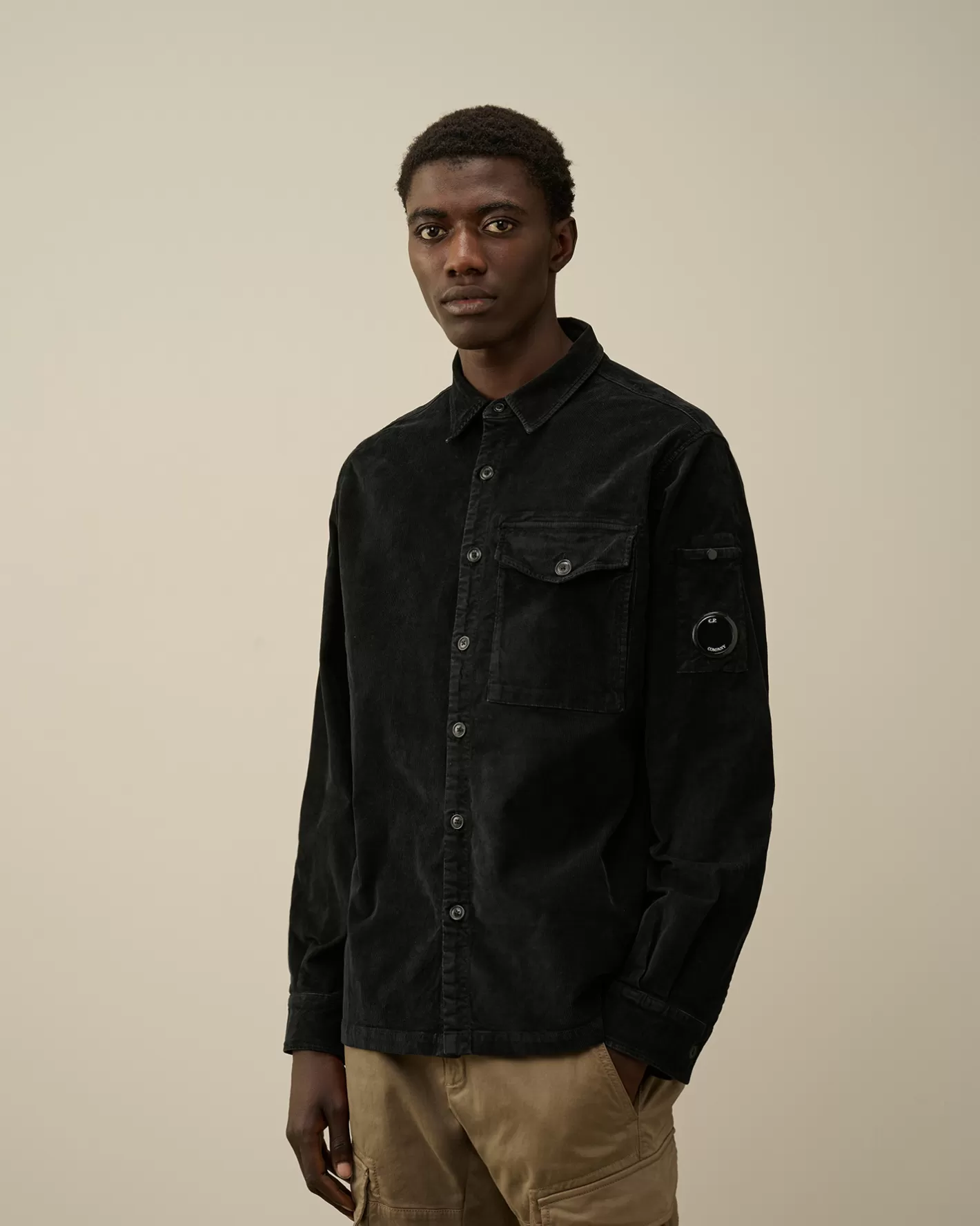 C.P. Company Shirt^Corduroy Lens Buttoned Shirt Black