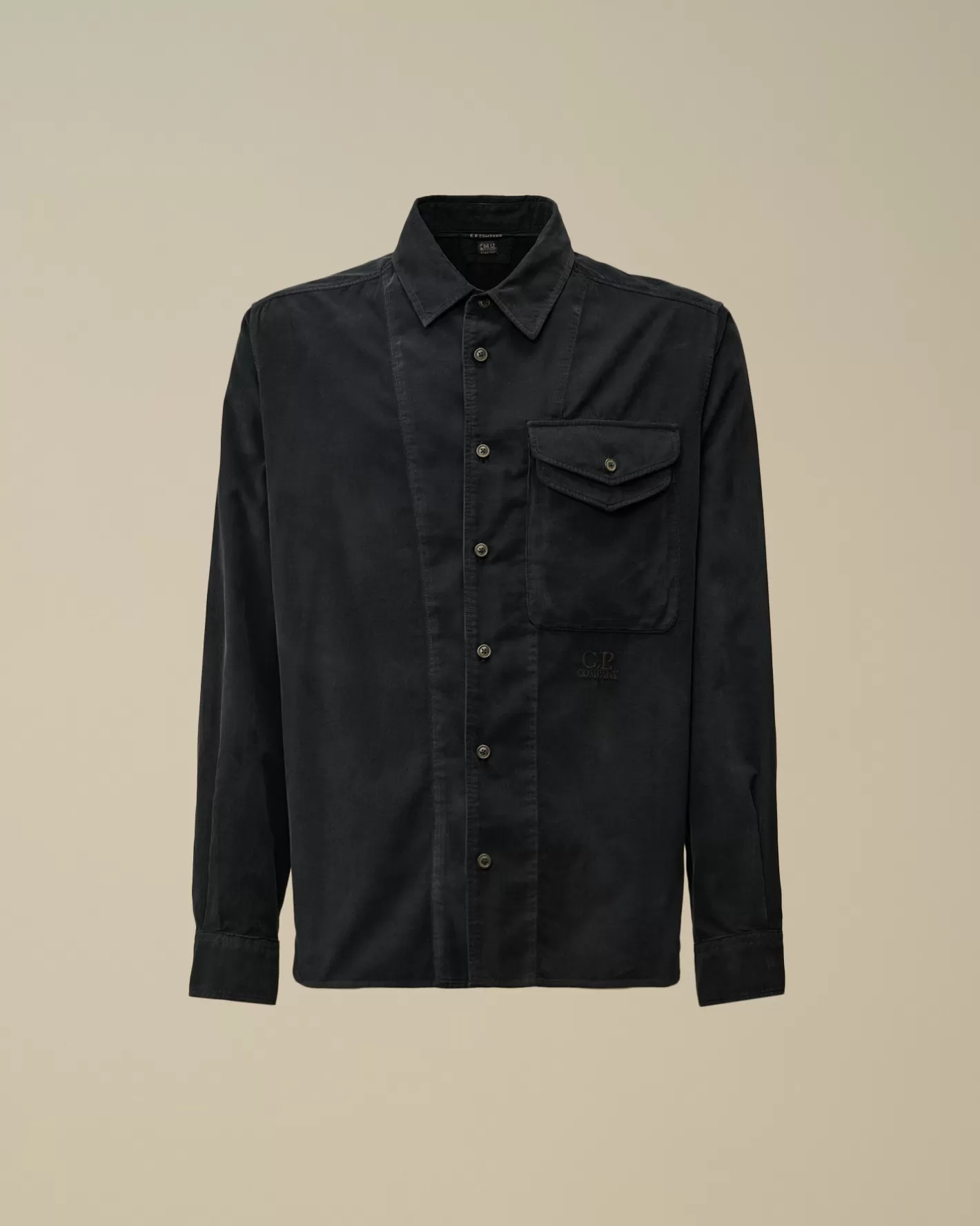 C.P. Company Shirt^Corduroy Single Pocket Shirt Black Sand