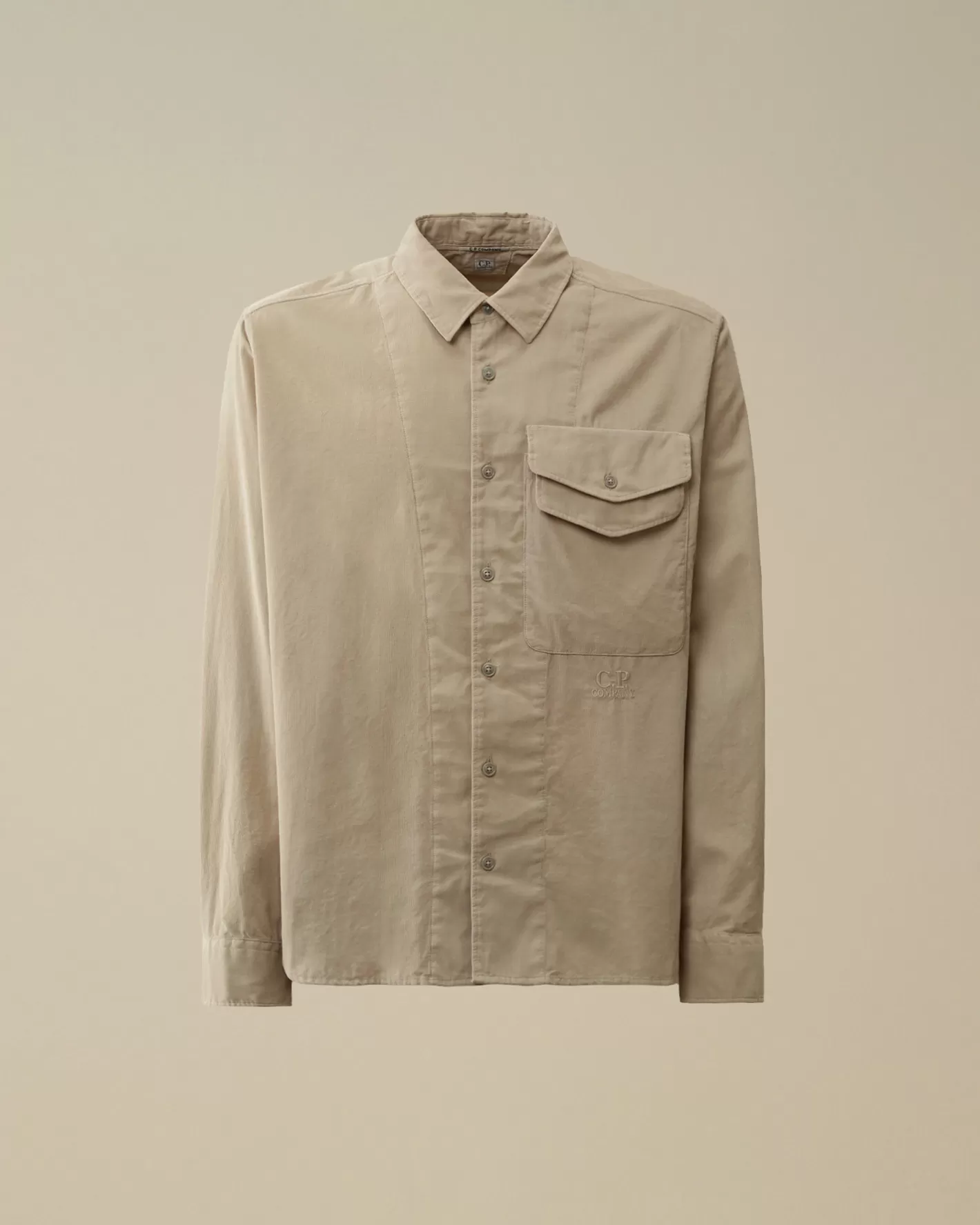 C.P. Company Shirt^Corduroy Single Pocket Shirt Vintage Khaki – Beige