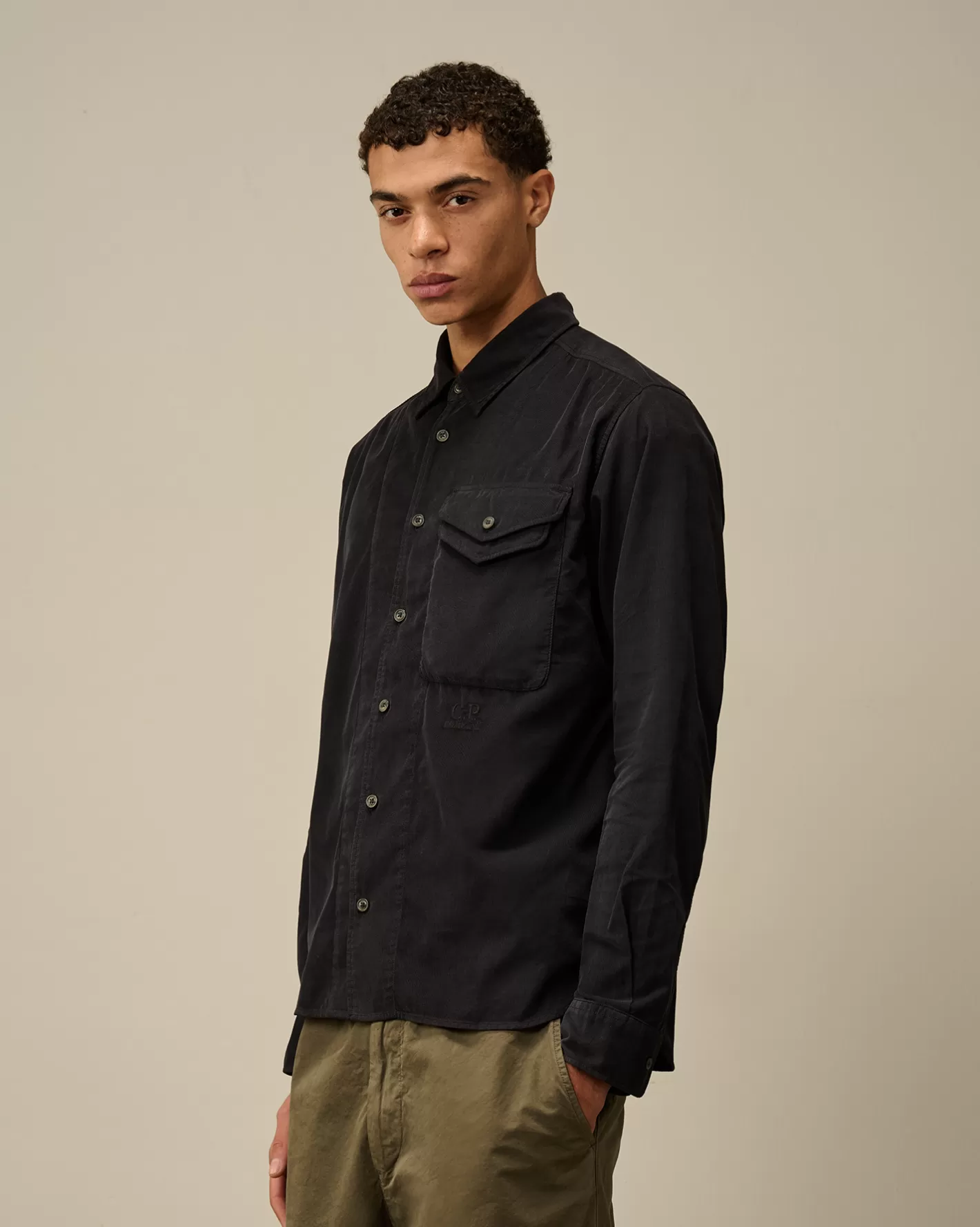 C.P. Company Shirt^Corduroy Single Pocket Shirt Total Eclipse – Blue