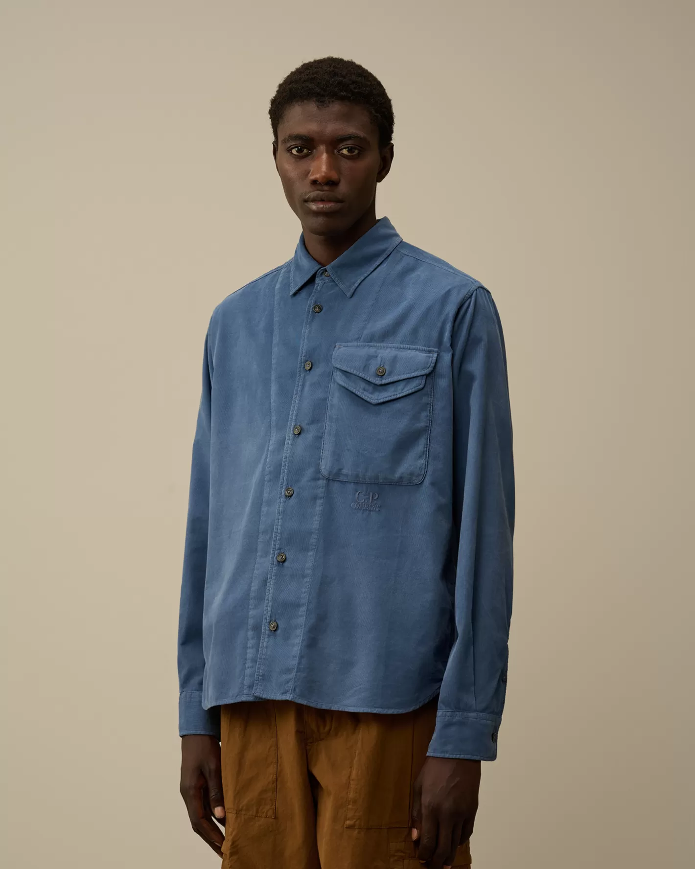 C.P. Company Shirt^Corduroy Single Pocket Shirt Flint Stone – Blue