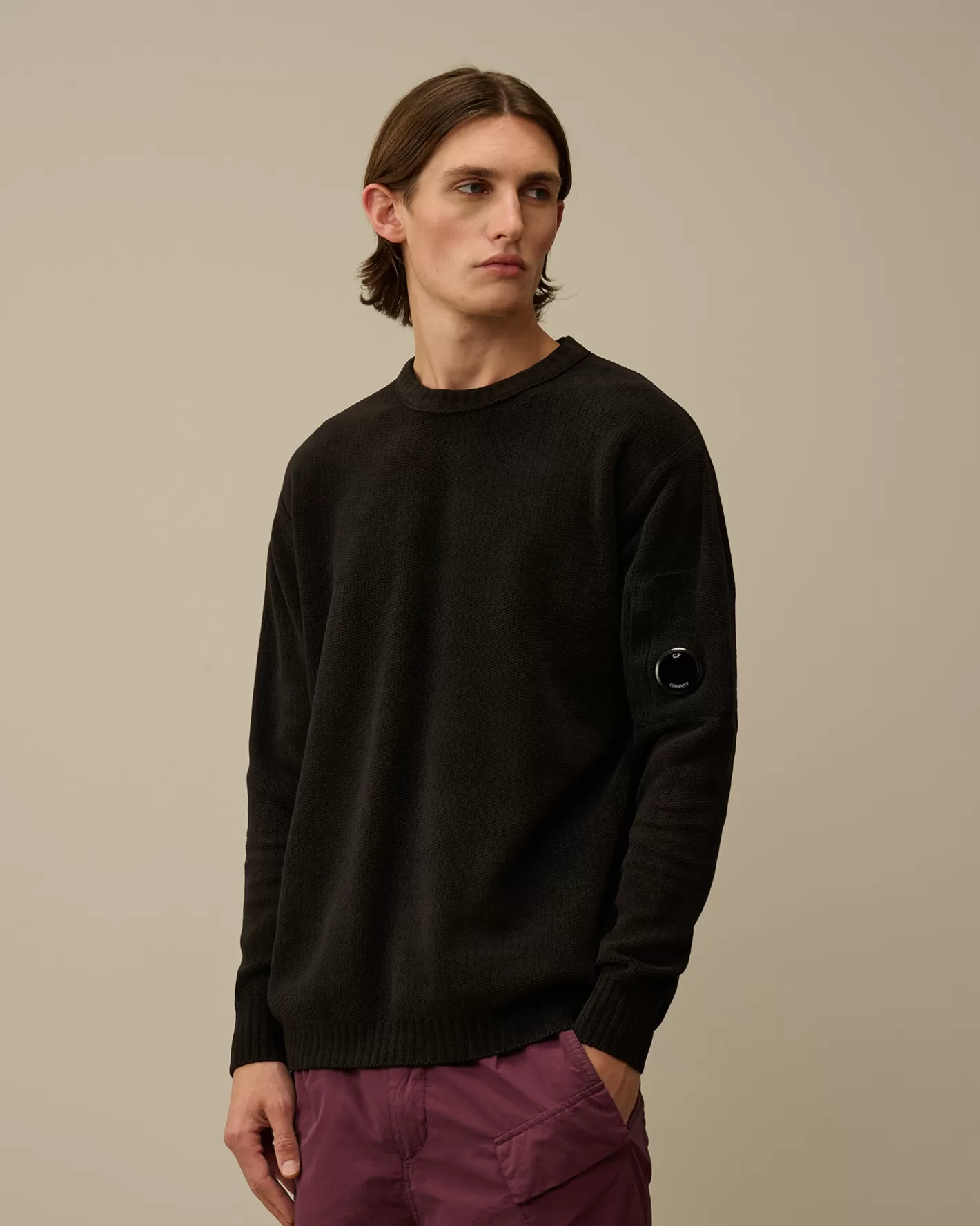 C.P. Company Jumpers^Cotton Chenille Crewneck Knit Black