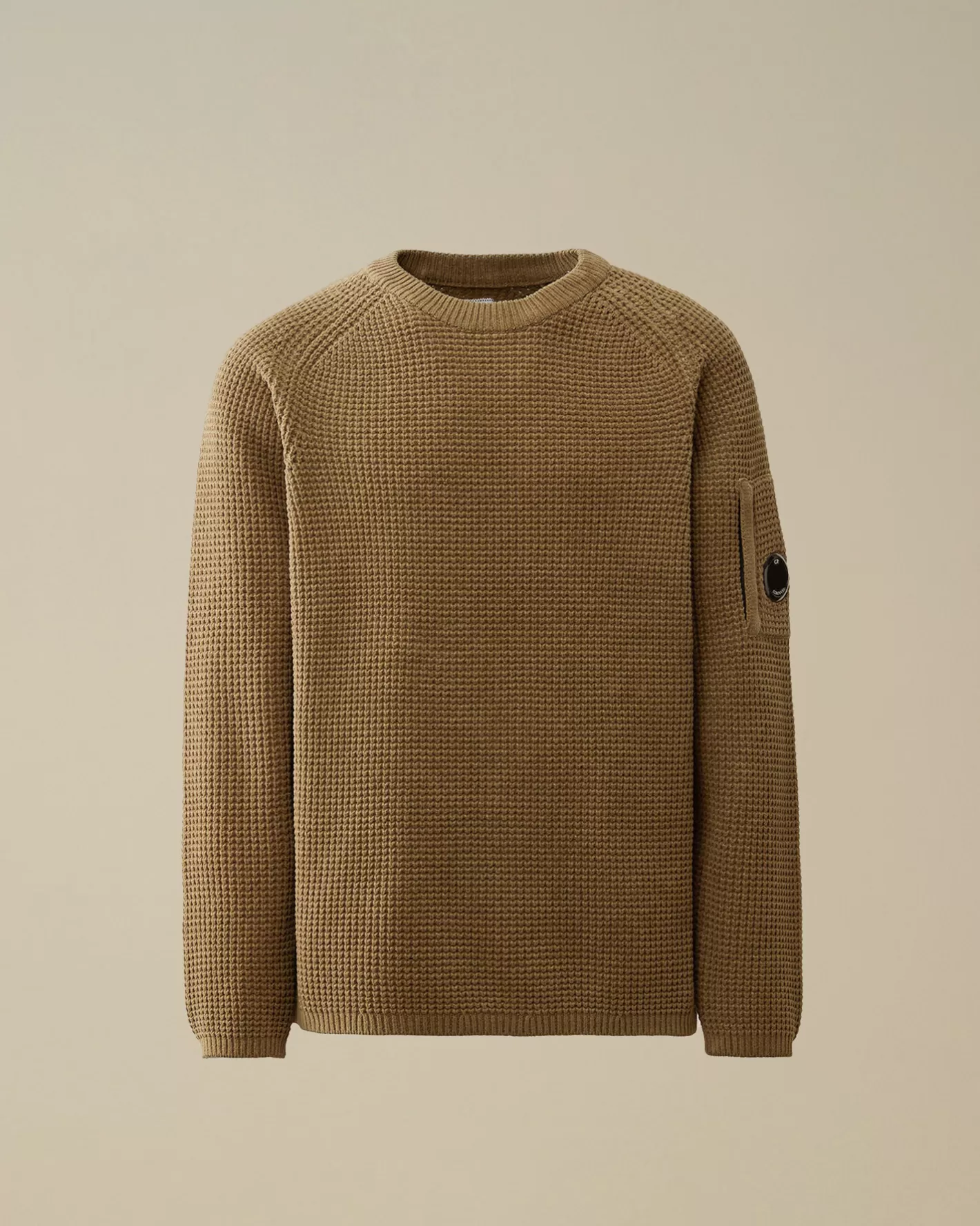 C.P. Company Jumpers^Cotton Chenille Crewneck Waffle Knit Walnut – Beige