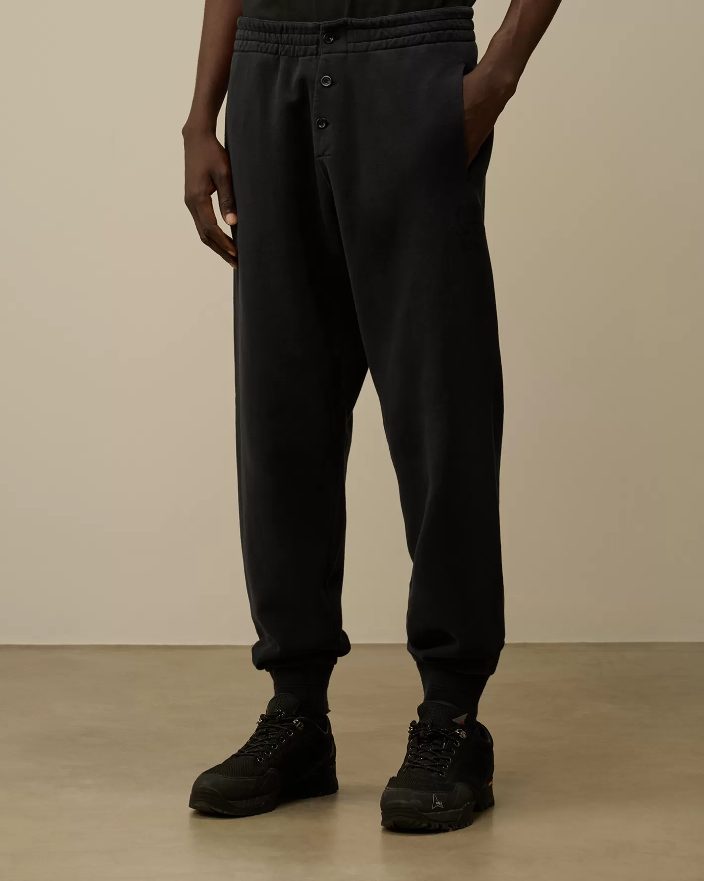 C.P. Company Tracksuits & Shorts^Diagonal Fleece Logo Buttoned Sweatpants Black Sand