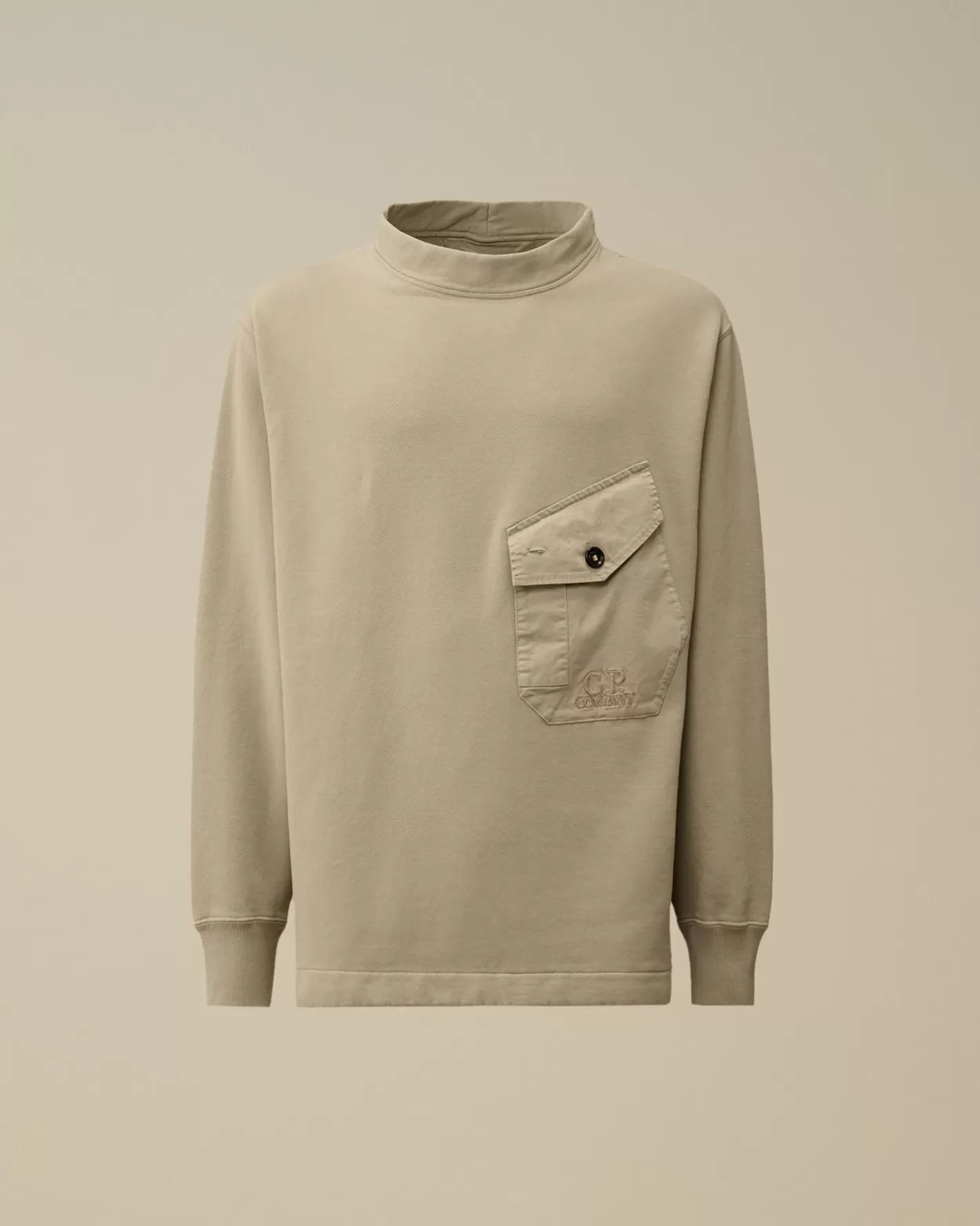 C.P. Company Sweatshirts^Diagonal Fleece Mixed Funnel Neck Sweatshirt Vintage Khaki – Beige