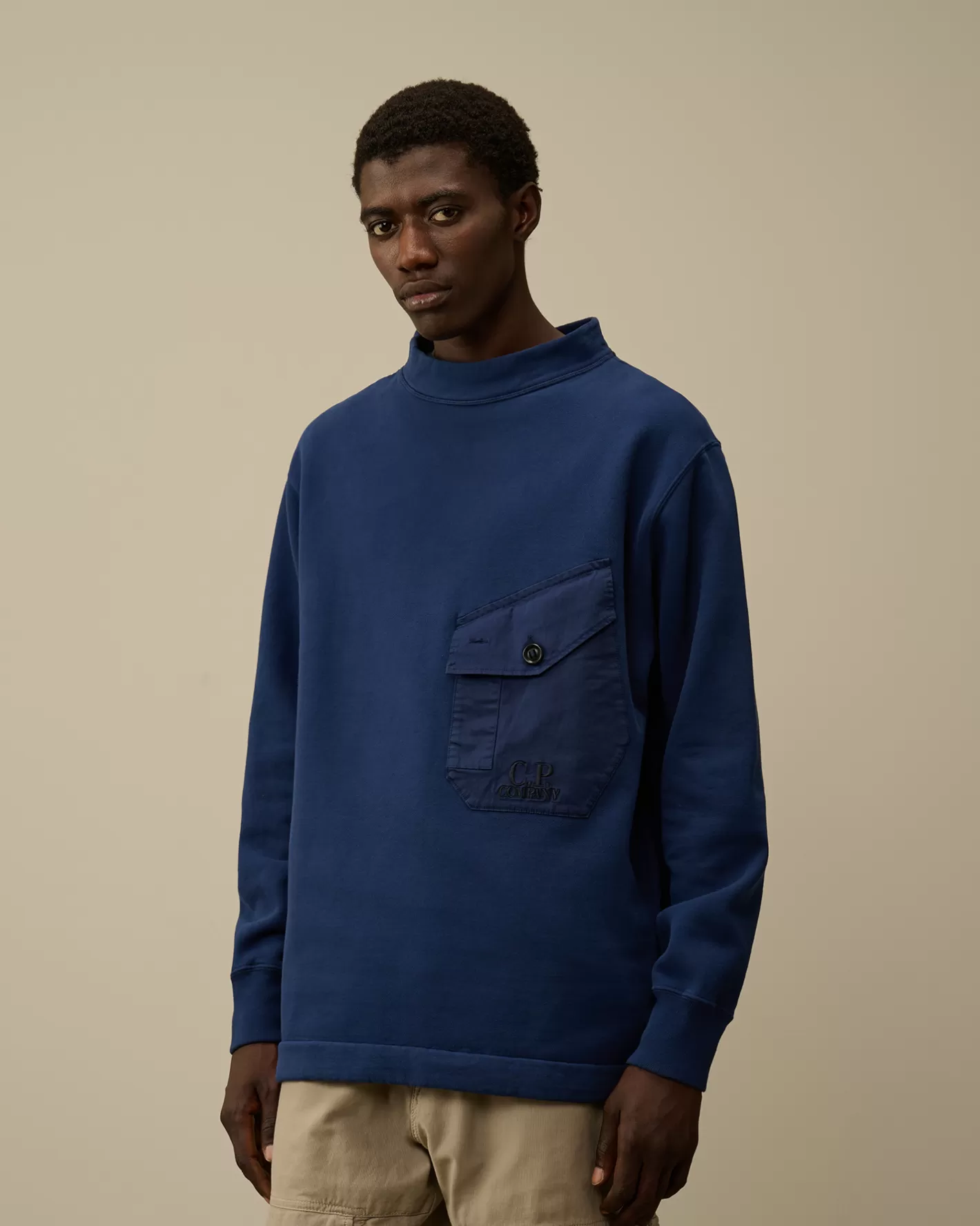 C.P. Company Sweatshirts^Diagonal Fleece Mixed Funnel Neck Sweatshirt Estate Blue