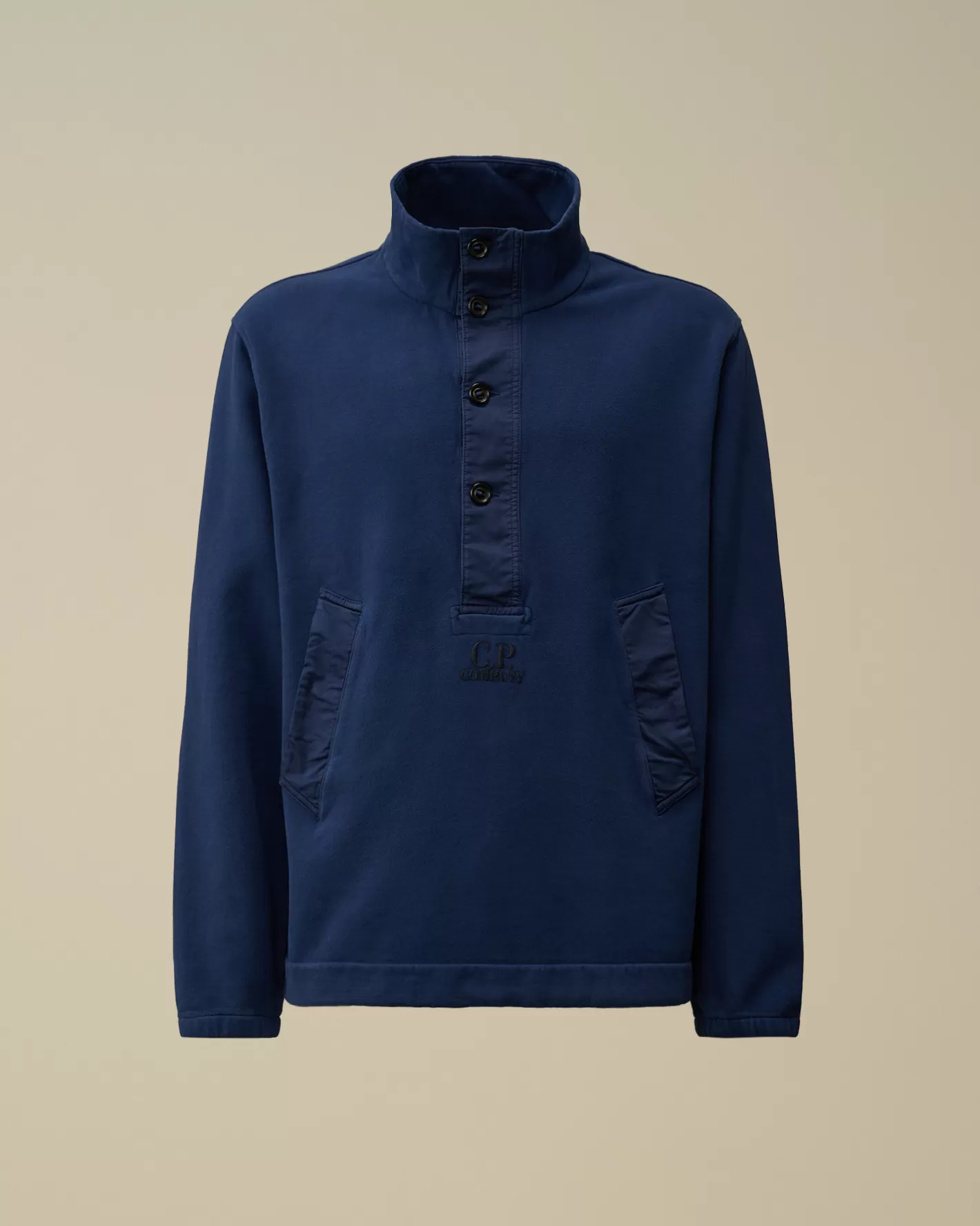 C.P. Company Sweatshirts^Diagonal Fleece Mixed Half Buttoned Sweatshirt Estate Blue