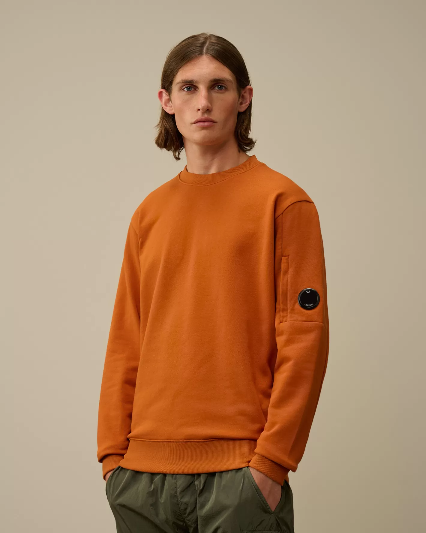 C.P. Company Sweatshirts^Diagonal Raised Fleece Crew Neck Lens Sweatshirt Bombay Brown