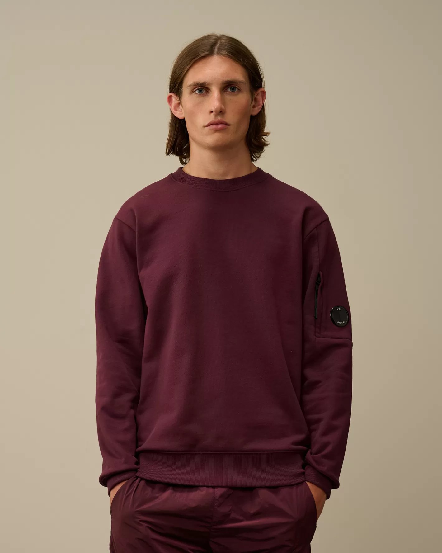 C.P. Company Sweatshirts^Diagonal Raised Fleece Crew Neck Lens Sweatshirt Potent Purple