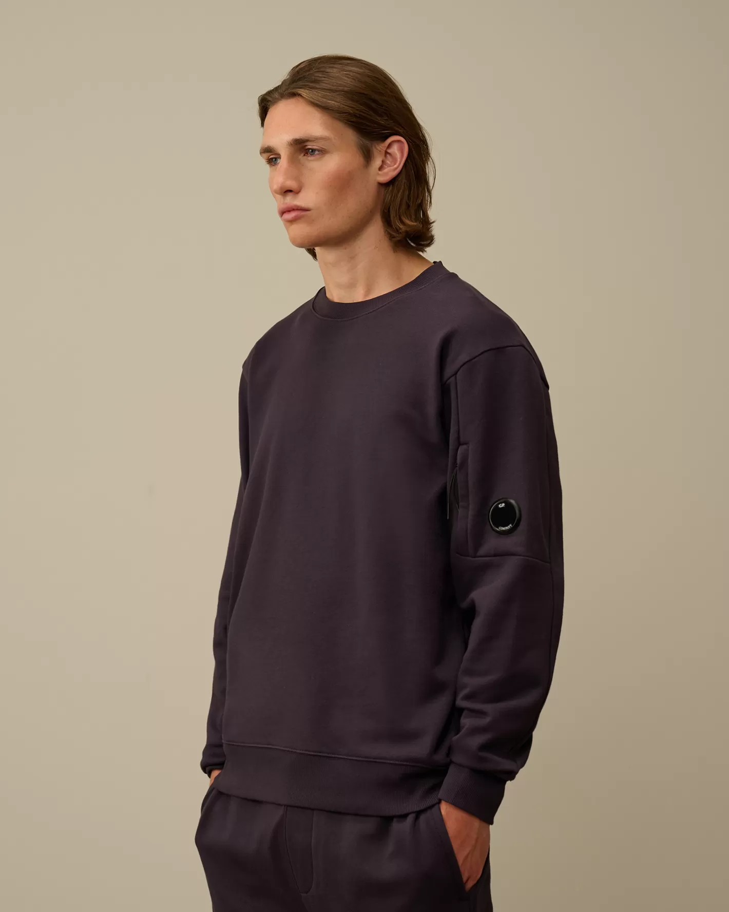 C.P. Company Sweatshirts^Diagonal Raised Fleece Crew Neck Lens Sweatshirt Nightshade – Purple