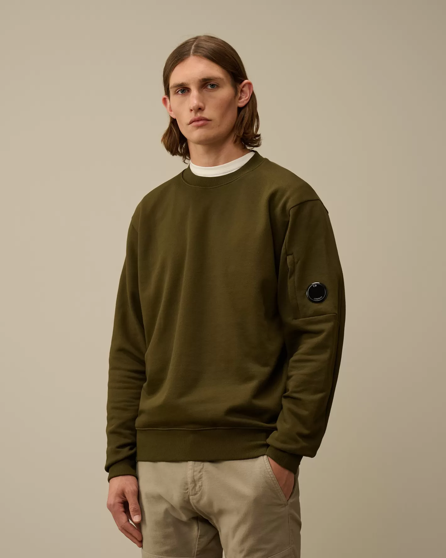 C.P. Company Sweatshirts^Diagonal Raised Fleece Crew Neck Lens Sweatshirt Ivy Green