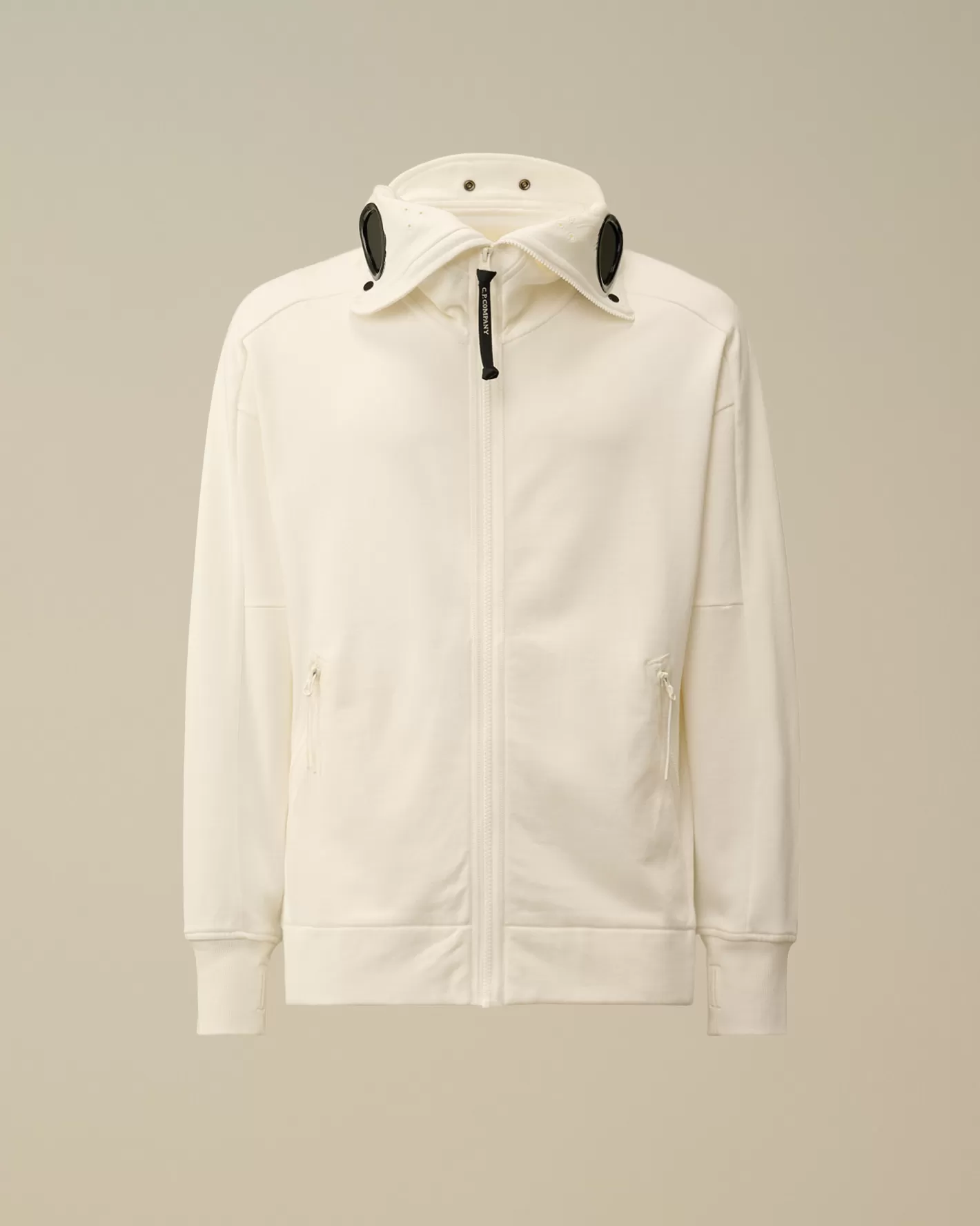 C.P. Company Sweatshirts^Diagonal Raised Fleece Explorer Zipped Hooded Sweatshirt Gauze White