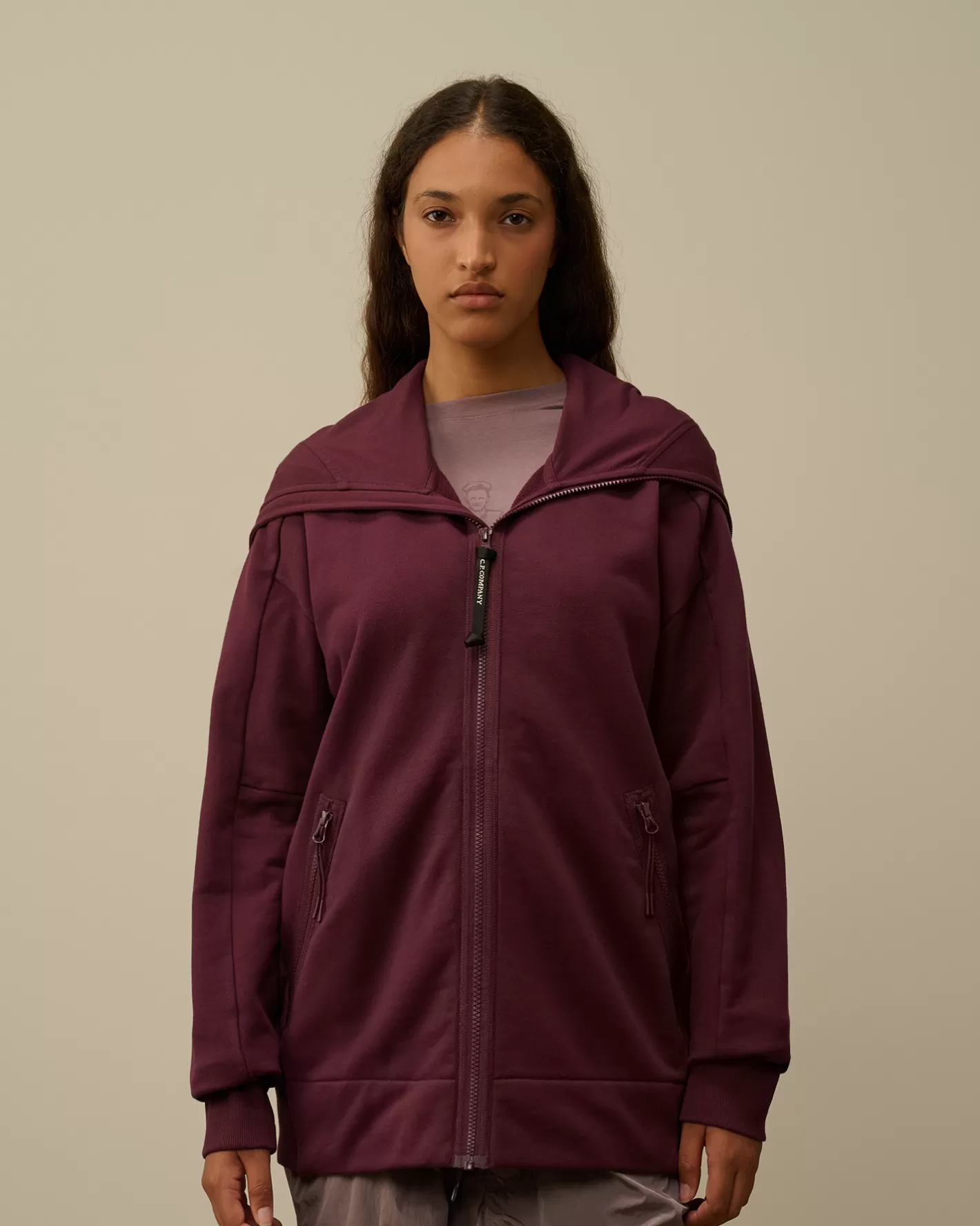 C.P. Company Sweatshirts^Diagonal Raised Fleece Explorer Zipped Hooded Sweatshirt Potent Purple