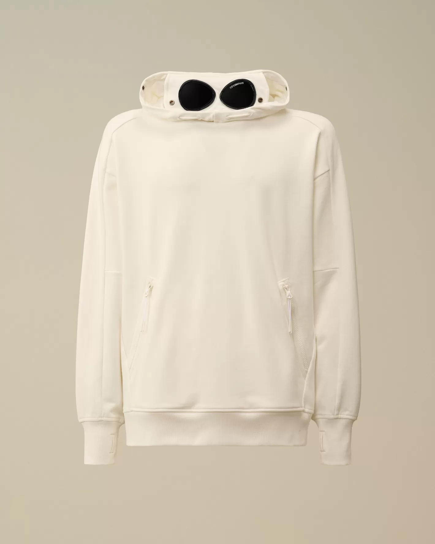 C.P. Company Sweatshirts^Diagonal Raised Fleece Goggle Hooded Sweatshirt Gauze White