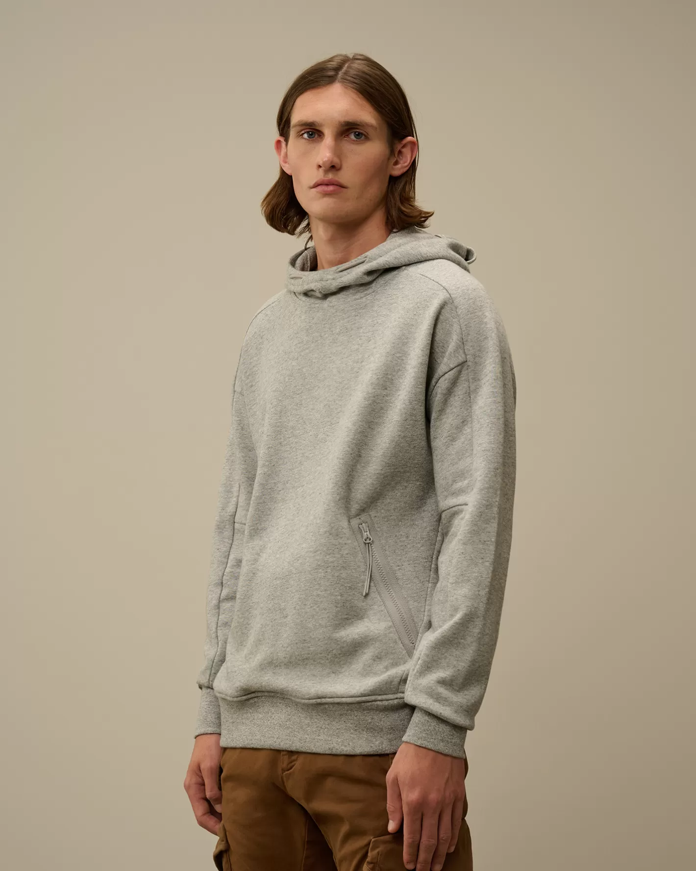 C.P. Company Sweatshirts^Diagonal Raised Fleece Goggle Hooded Sweatshirt Greystone Melange