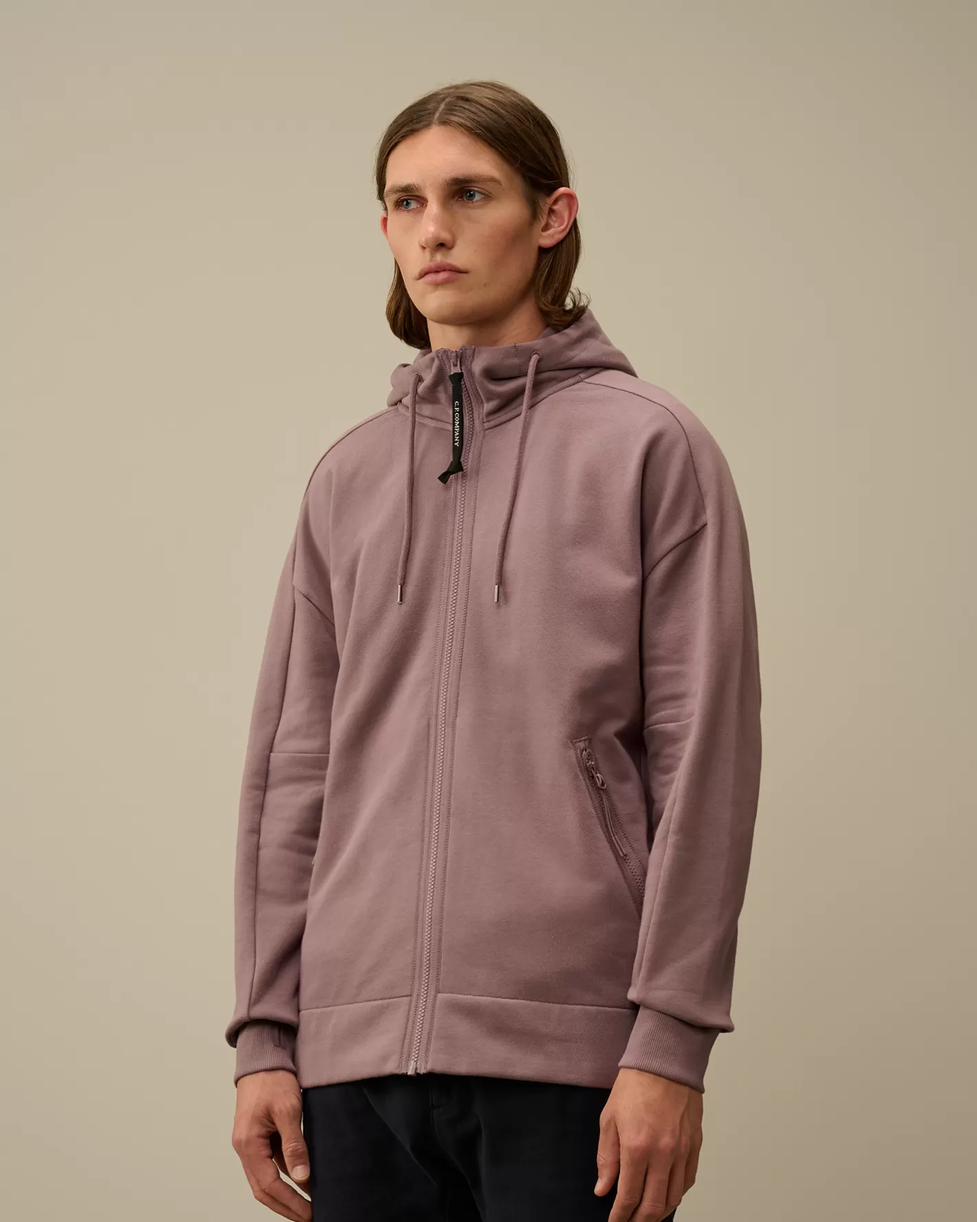 C.P. Company Sweatshirts^Diagonal Raised Fleece Goggle Zipped Hooded Sweatshirt Purple Dove