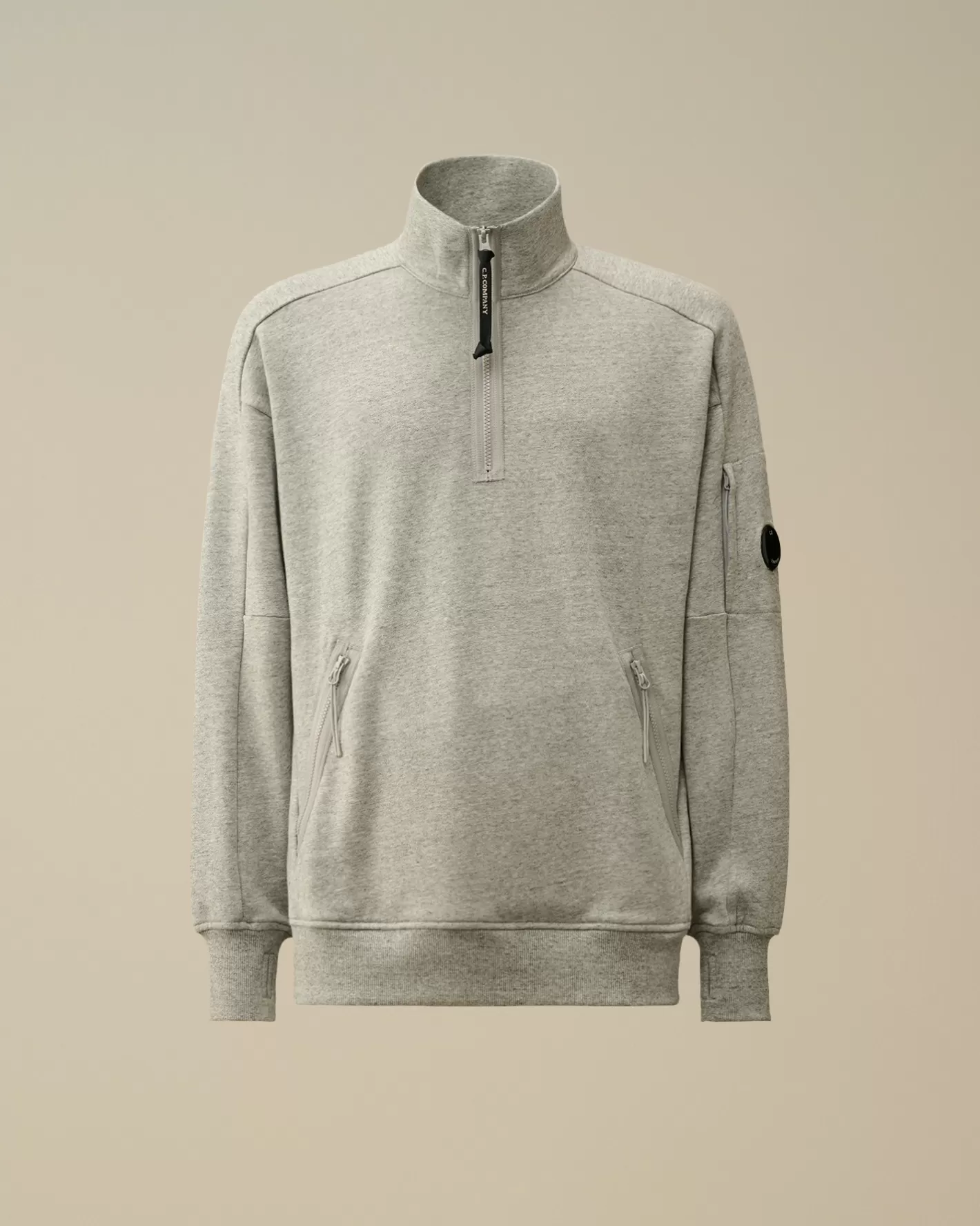 C.P. Company Sweatshirts^Diagonal Raised Fleece Half Zipped Sweatshirt Greystone Melange