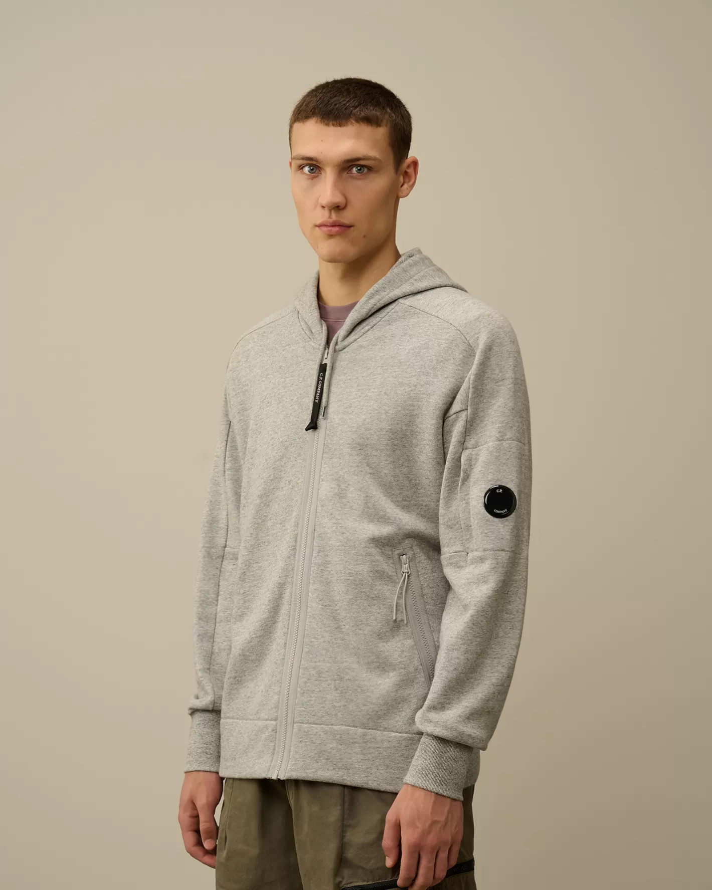 C.P. Company Sweatshirts^Diagonal Raised Fleece Zipped Hooded Sweatshirt Greystone Melange