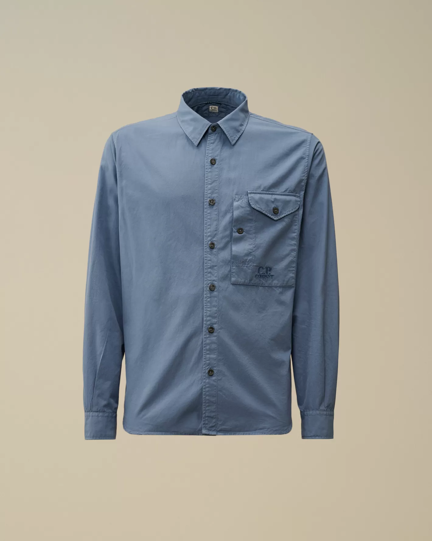 C.P. Company Shirt^Emerized Popeline Buttoned Shirt Flint Stone – Blue