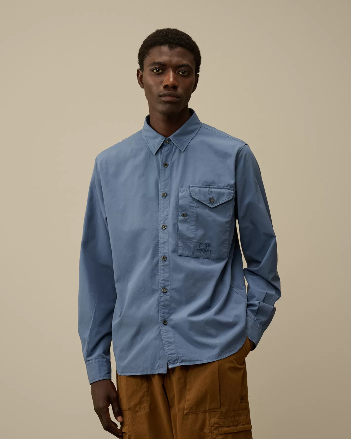 C.P. Company Shirt^Emerized Popeline Buttoned Shirt Flint Stone – Blue