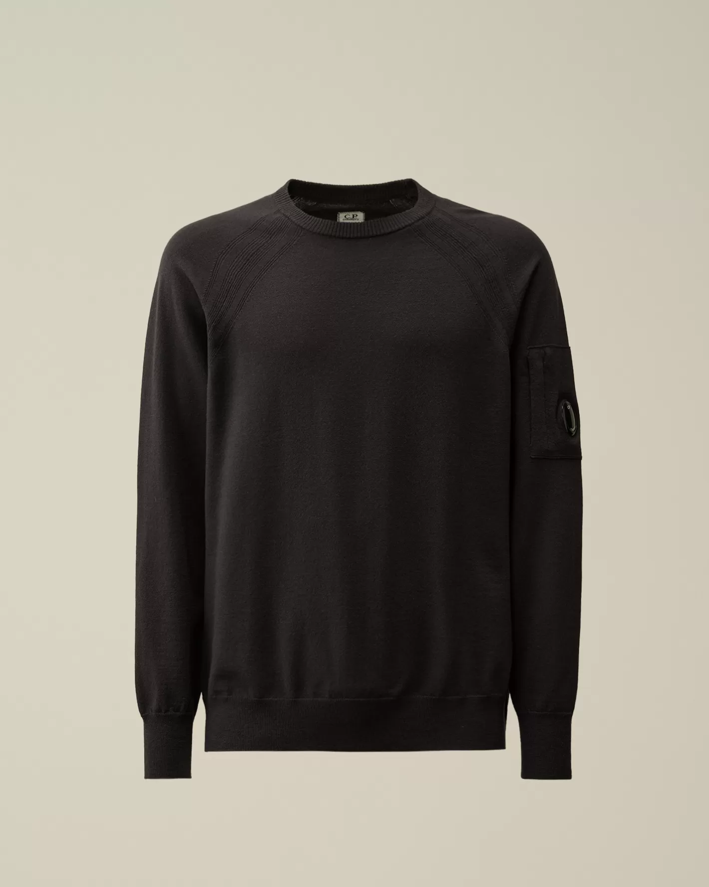 C.P. Company Jumpers^Extra Fine Merino Wool Crew Neck Stitched Knit Black Sand