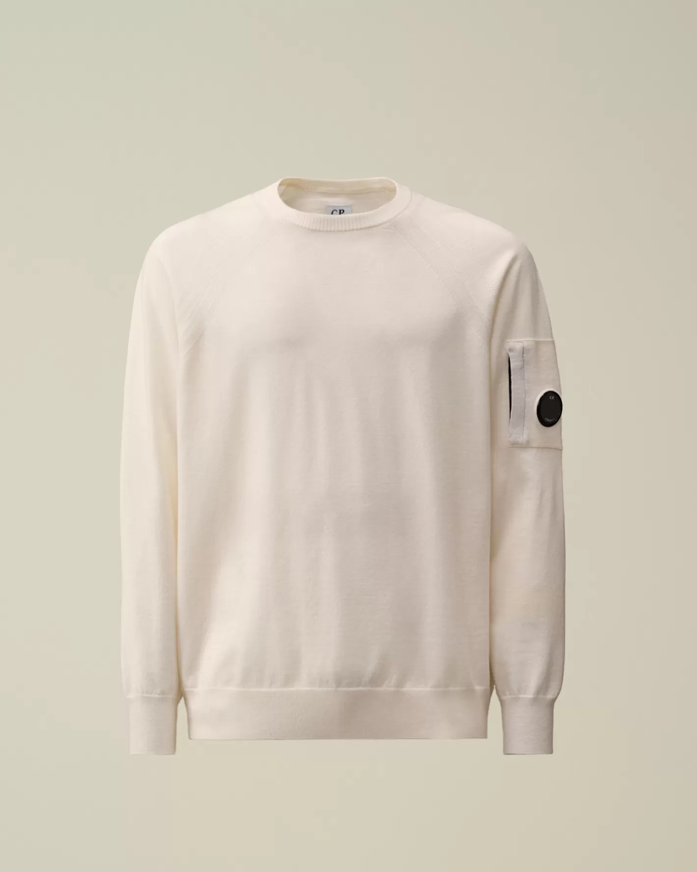 C.P. Company Jumpers^Extra Fine Merino Wool Crew Neck Stitched Knit Gauze White