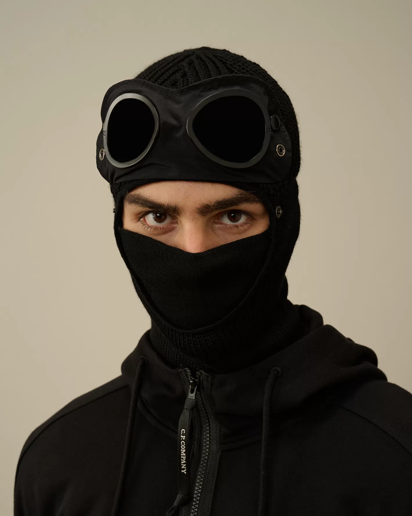 C.P. Company Hats^Extra Fine Merino Wool Goggle Balaclava Black