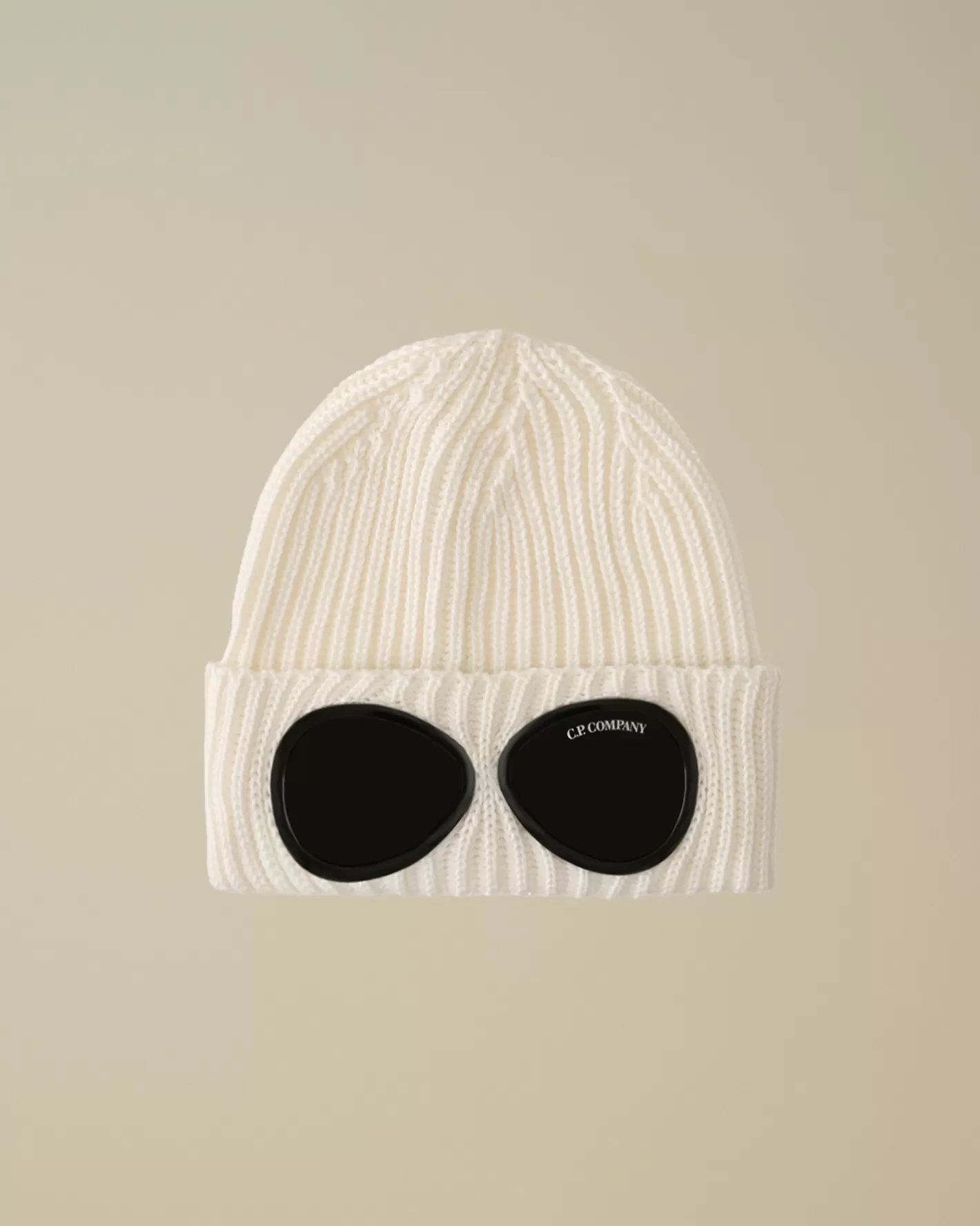 C.P. Company Hats^Extra Fine Merino Wool Goggle Beanie Gauze White