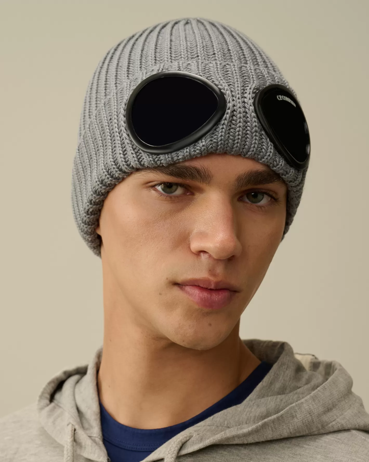 C.P. Company Hats^Extra Fine Merino Wool Goggle Beanie Griffin Grey