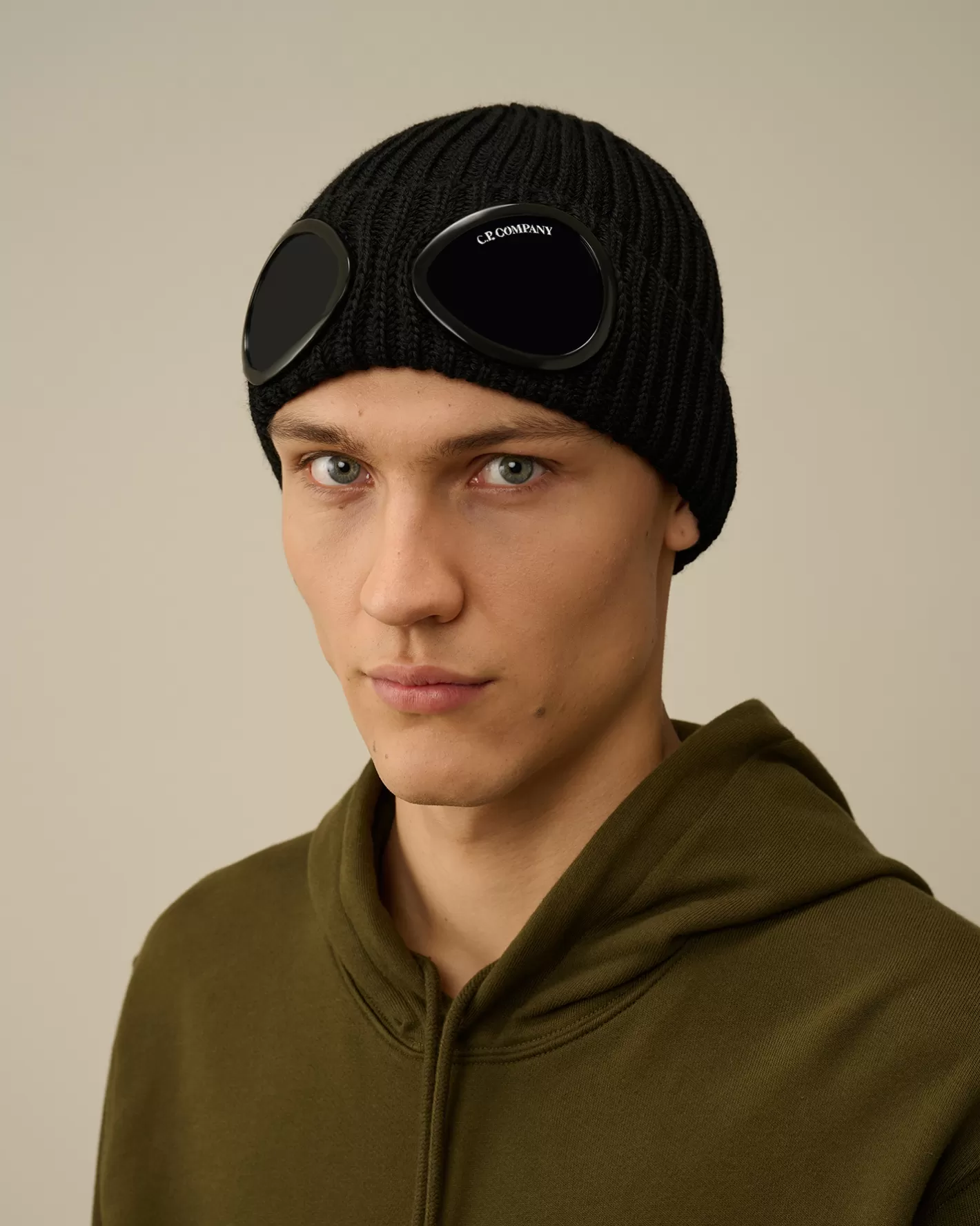 C.P. Company Hats^Extra Fine Merino Wool Goggle Beanie Black