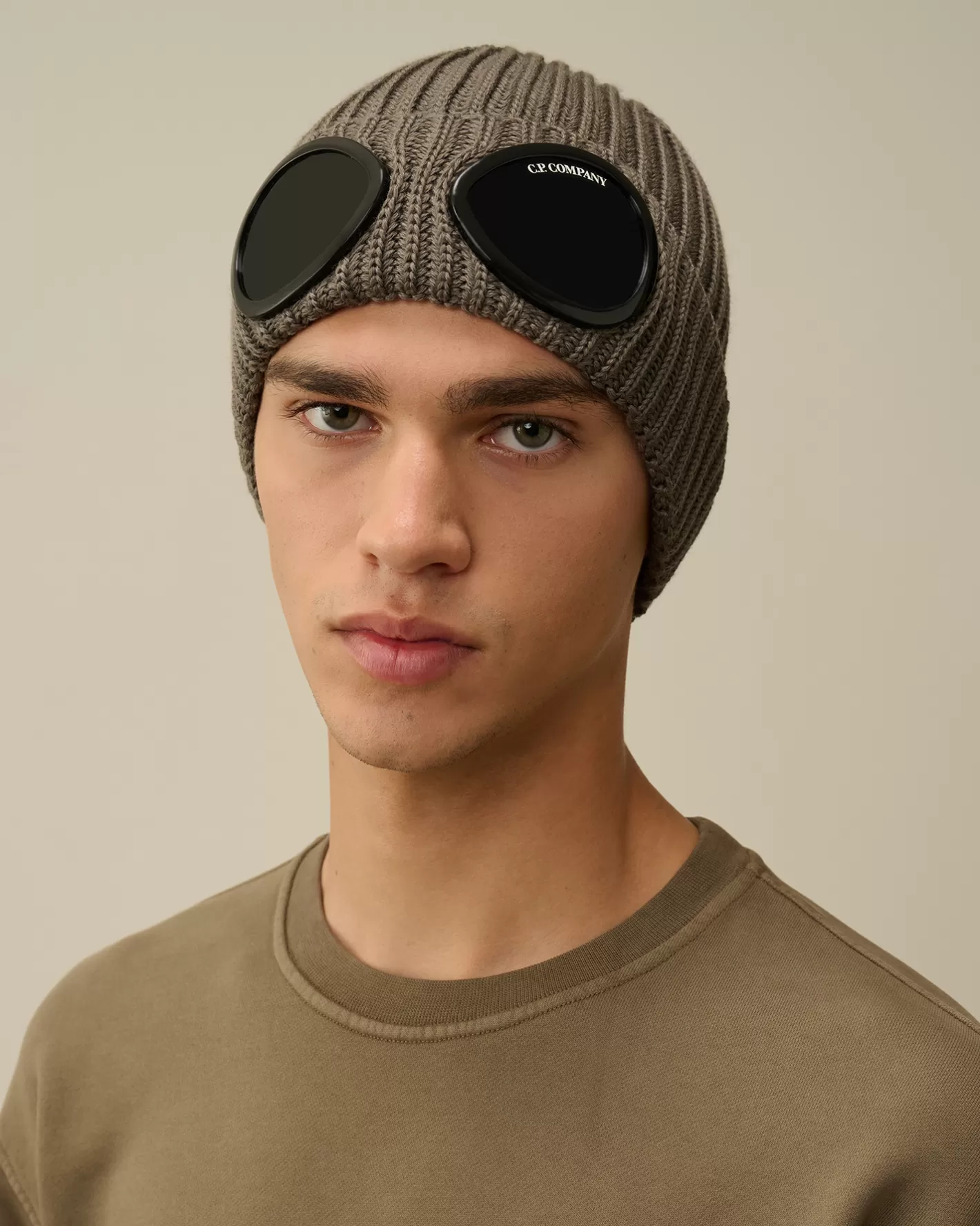 C.P. Company Hats^Extra Fine Merino Wool Goggle Beanie Walnut – Beige