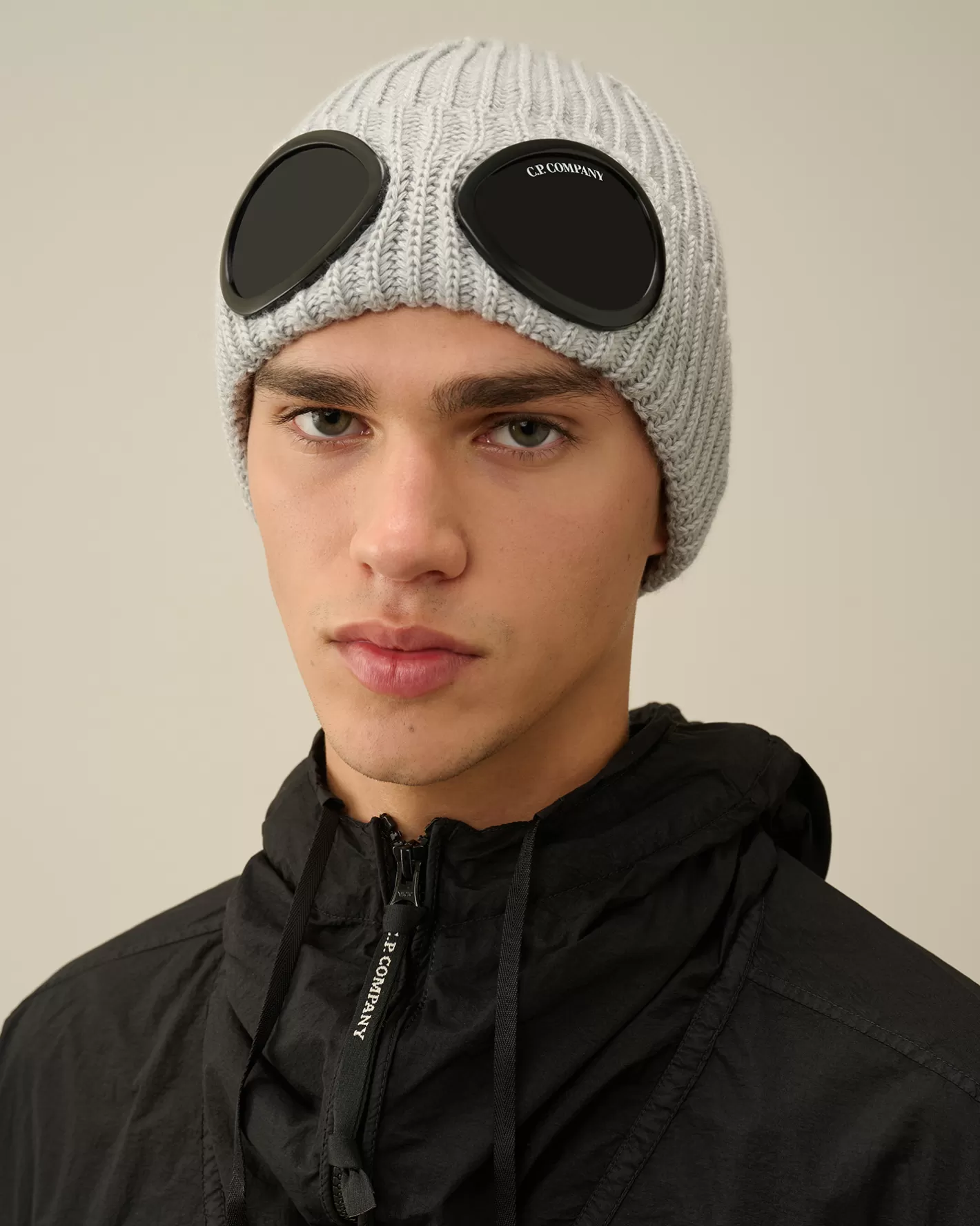 C.P. Company Hats^Extra Fine Merino Wool Goggle Beanie Moon Melange – Grey