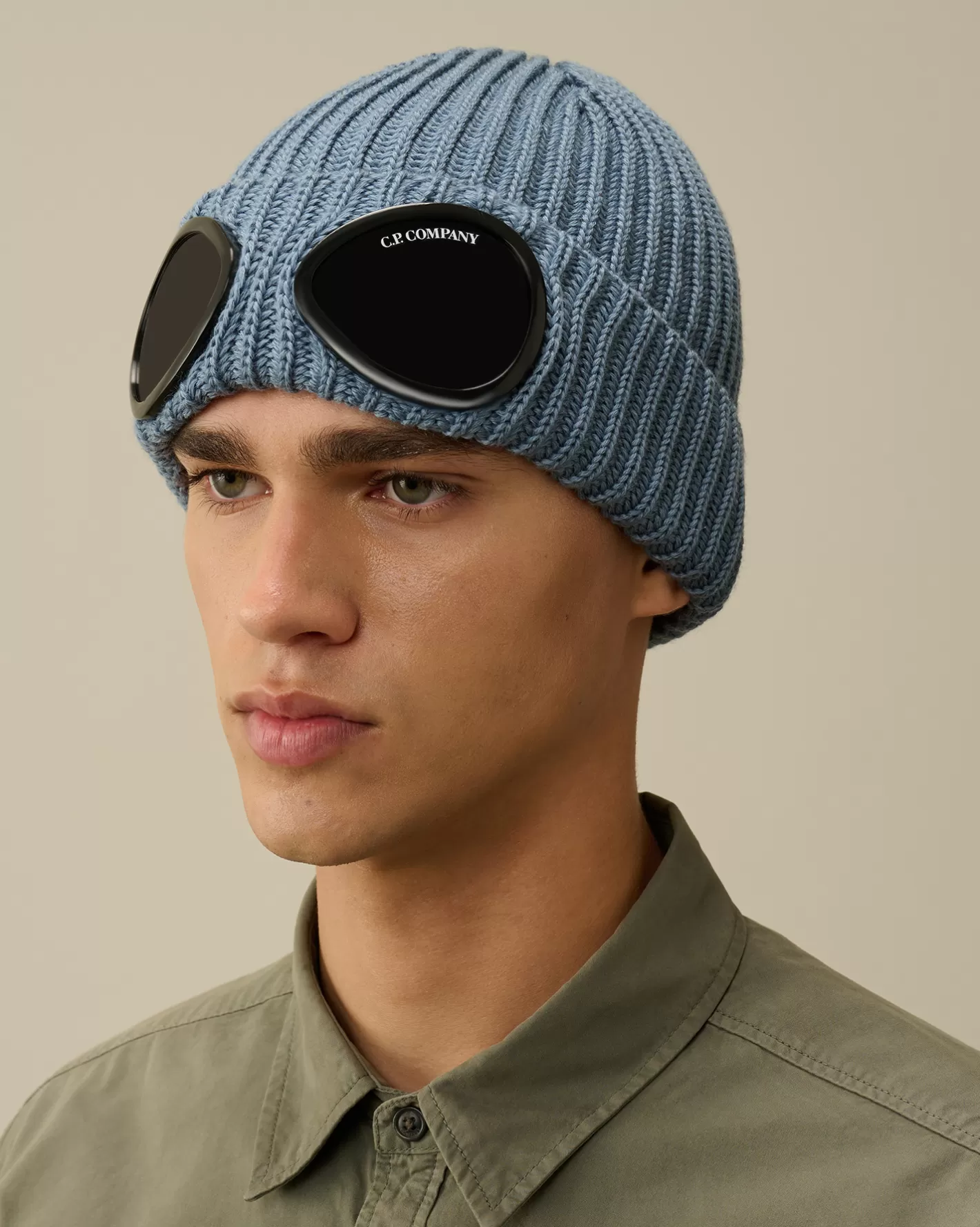 C.P. Company Hats^Extra Fine Merino Wool Goggle Beanie Flint Stone – Blue