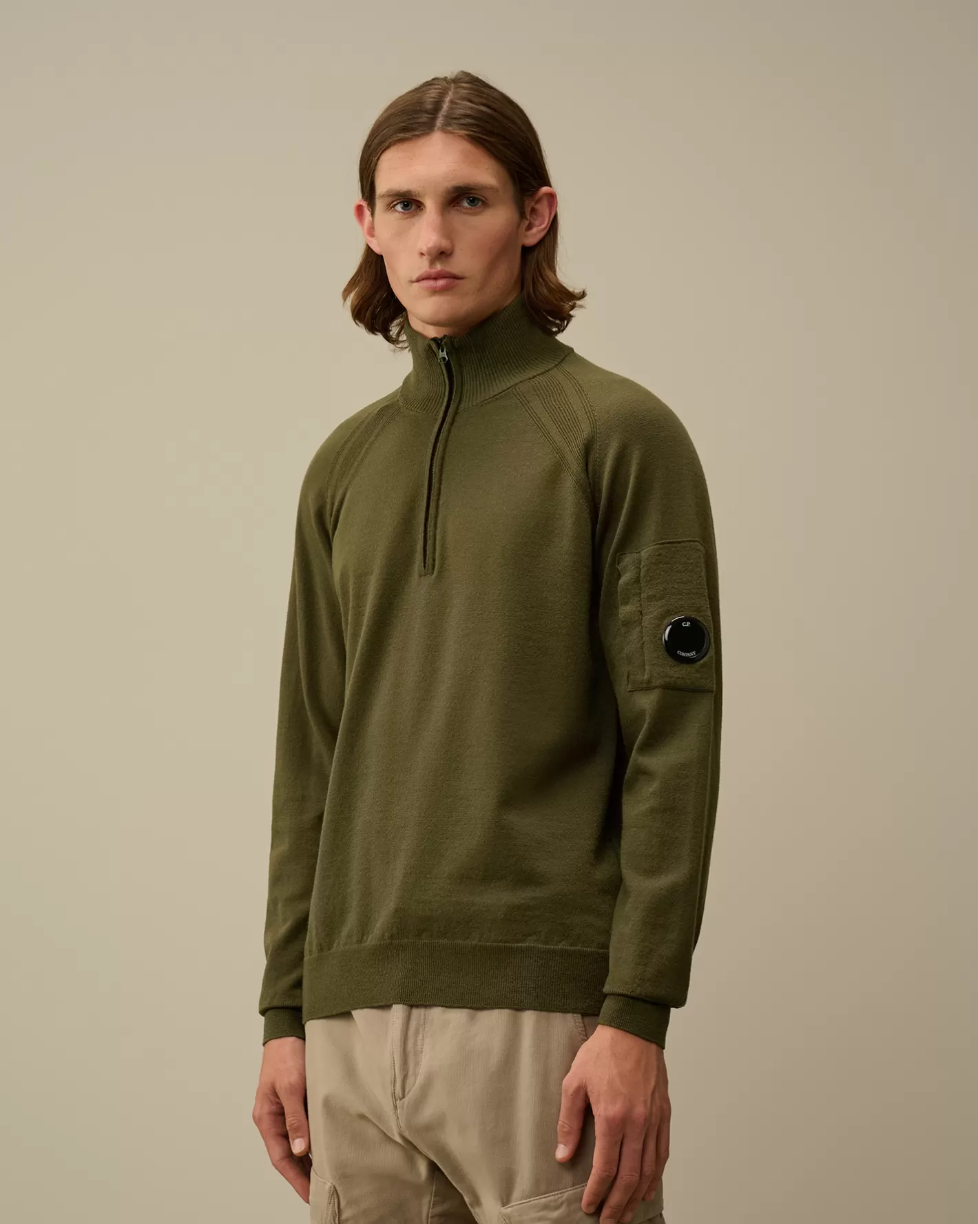 C.P. Company Jumpers^Extra Fine Merino Wool Half Zipped Knit Ivy Green