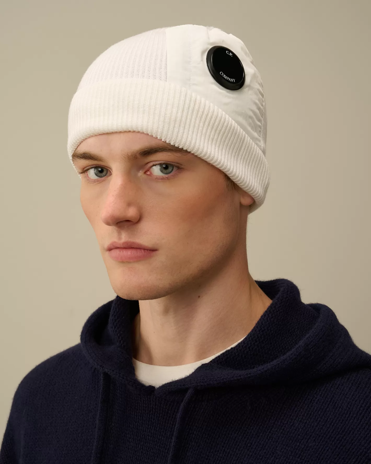 C.P. Company Hats^Extrafine Merino Wool Lens Beanie Gauze White