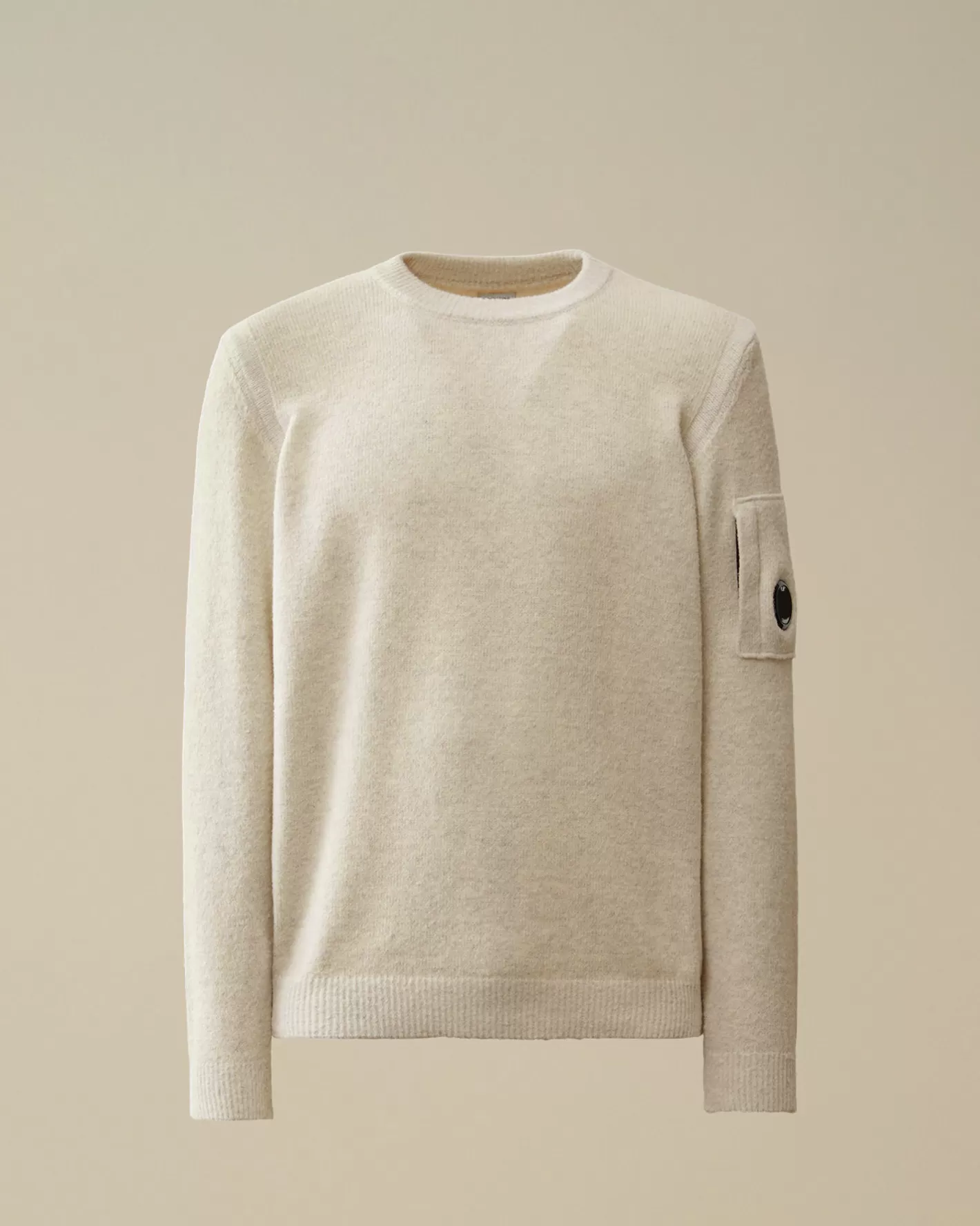 C.P. Company Jumpers^Fleece Knit Crewneck Vanisé Lens Knit White Melange