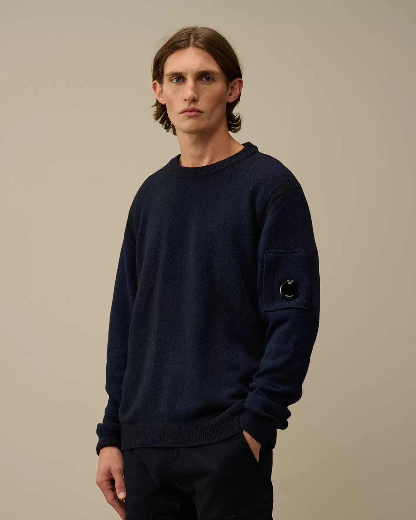 C.P. Company Jumpers^Fleece Knit Crewneck Vanisé Lens Knit Estate Blue